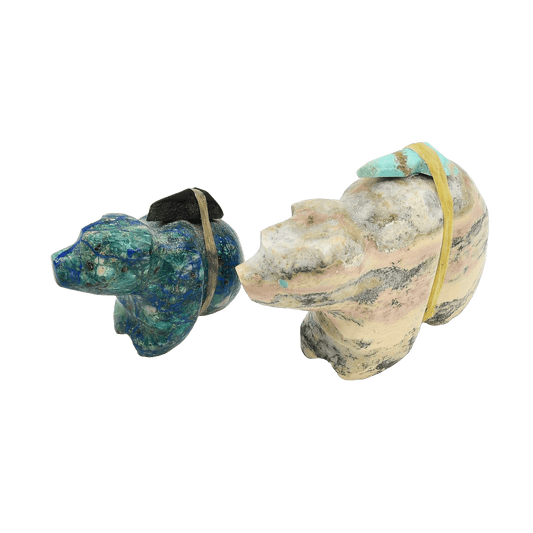 Vintage Zuni Bear Fetishes Mama and Baby - Turquoise & Tufa