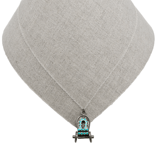 Vintage Zuni Covered Wagon Pendant by Vincent and Marvina Dishta - Turquoise & Tufa