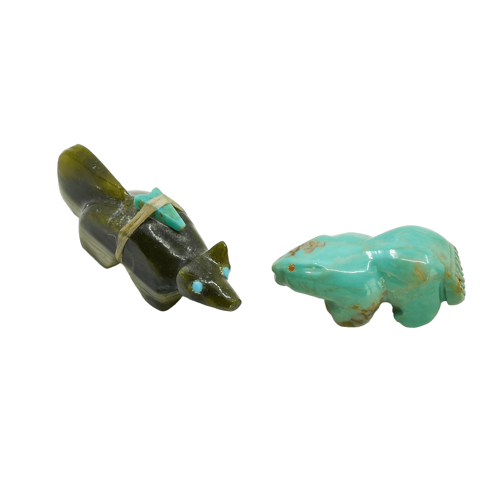Vintage Zuni Fox Fetish of Serpentine - Turquoise & Tufa