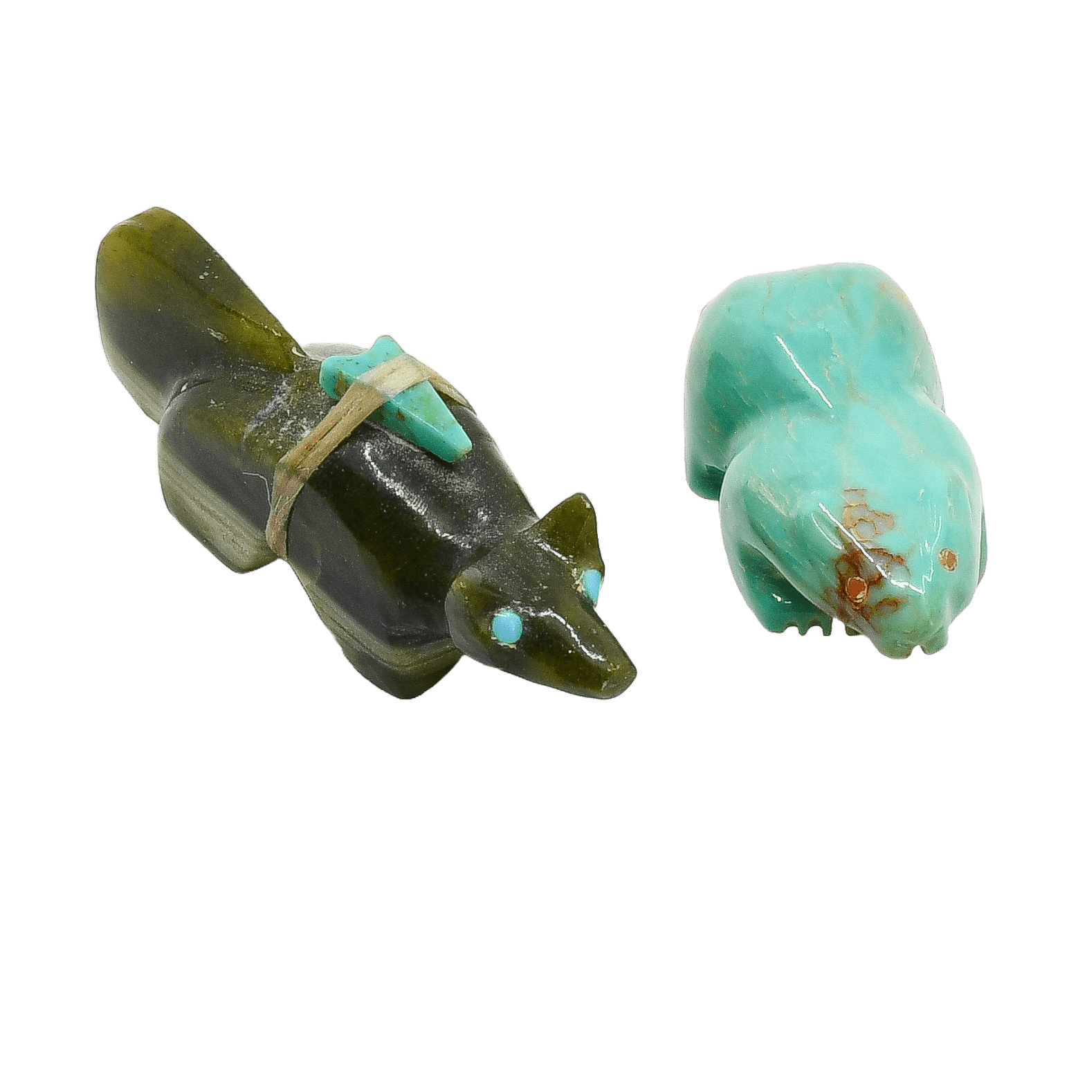 Vintage Zuni Fox Fetish of Serpentine - Turquoise & Tufa
