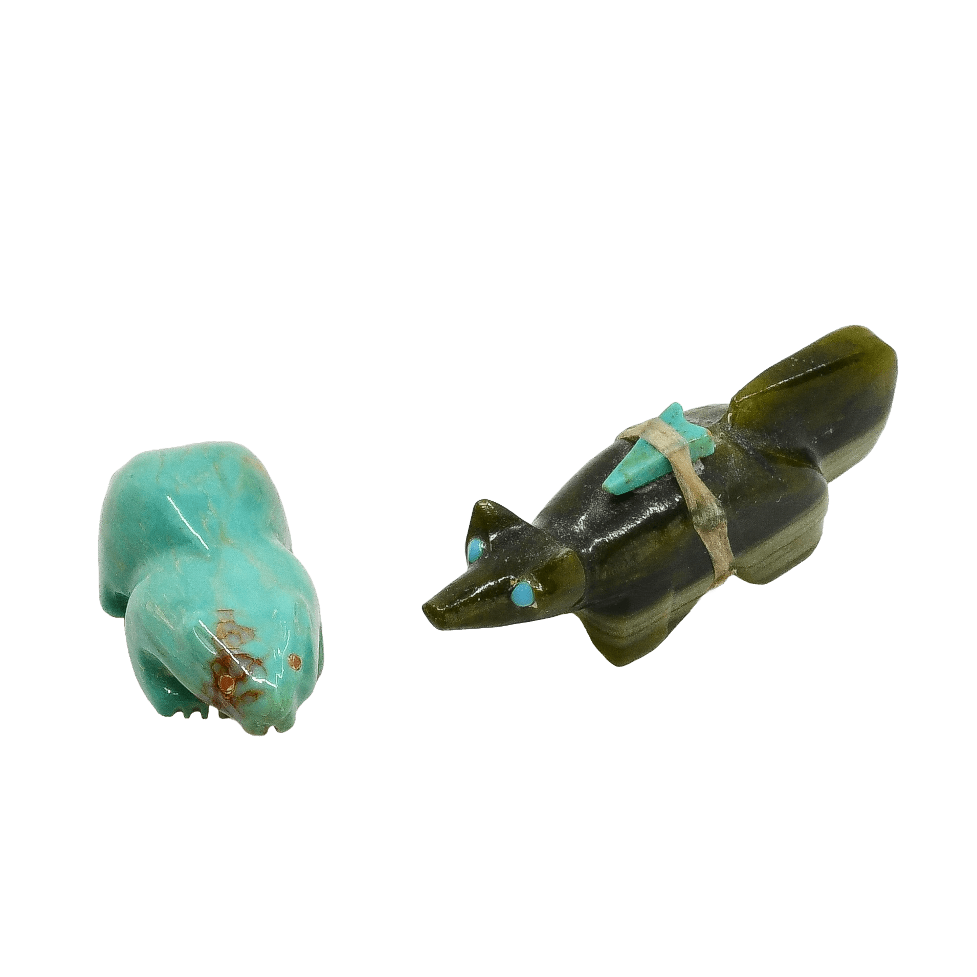 Vintage Zuni Fox Fetish of Serpentine - Turquoise & Tufa