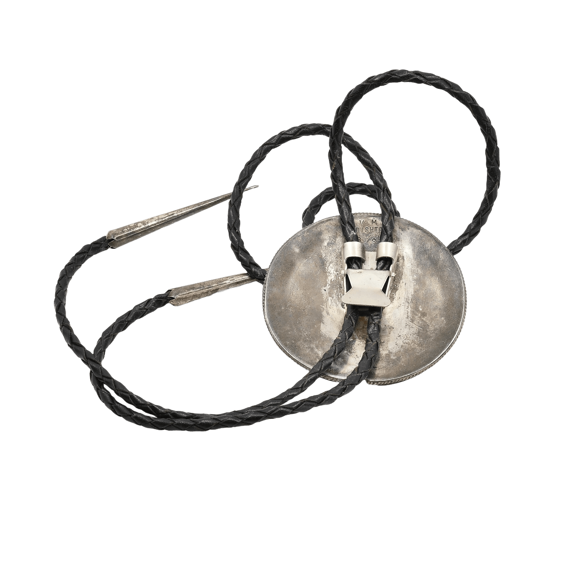 Vintage Zuni Inlay Bolo of A Covered Wagon by Vincent And Marvina Dishta - Turquoise & Tufa