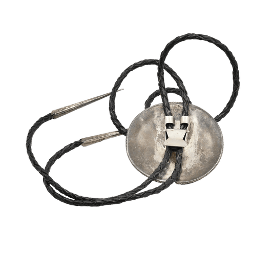 Vintage Zuni Inlay Bolo of A Covered Wagon by Vincent And Marvina Dishta - Turquoise & Tufa