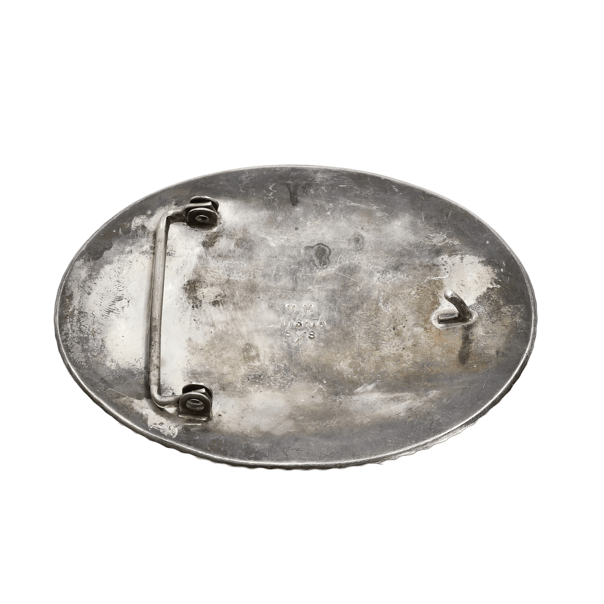 Vintage Zuni Inlay Buckle of A Covered Wagon by Vincent and Marvina Dishta - Turquoise & Tufa