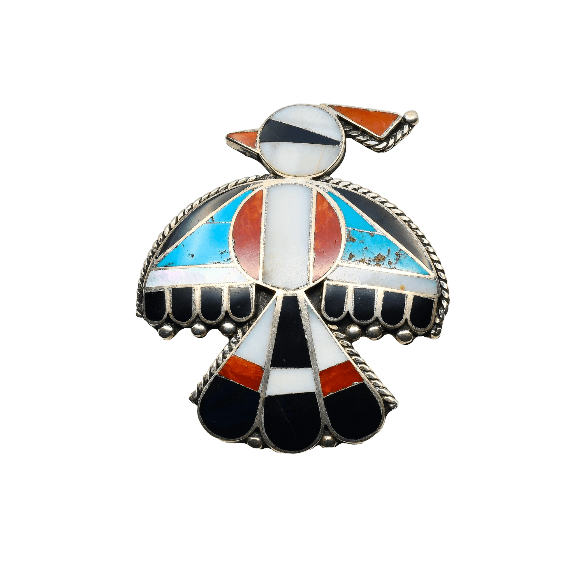 Vintage Zuni Inlay Thunderbird Pendant or Pin - Turquoise & Tufa
