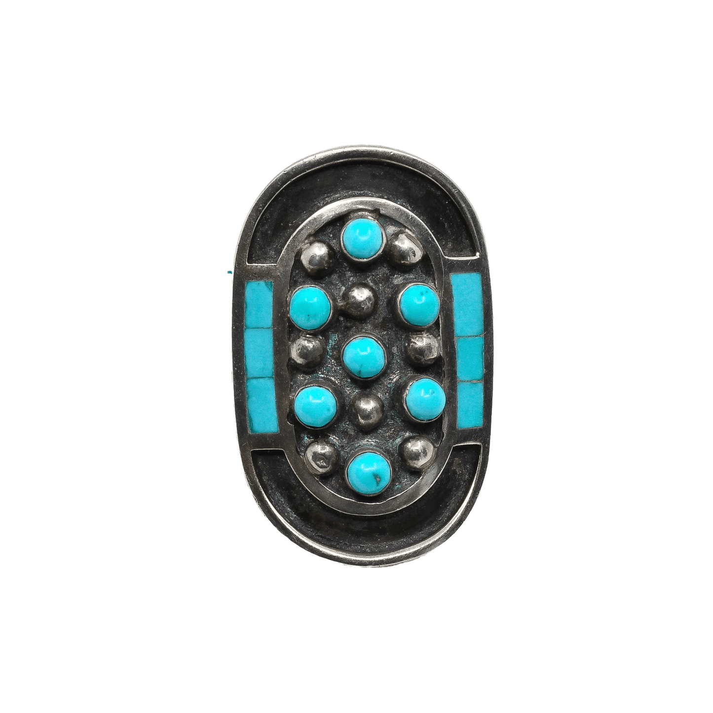 Vintage Zuni Turquoise Inlay Ring by JoBeth Mayes - Turquoise & Tufa
