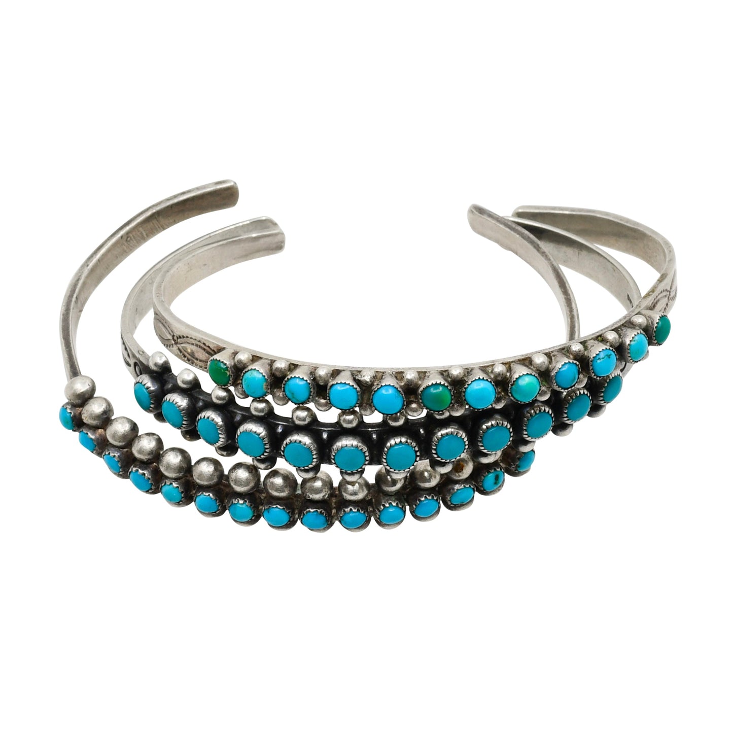 Vintage Zuni Turquoise Snake Eye Narrow Bracelet - Turquoise & Tufa