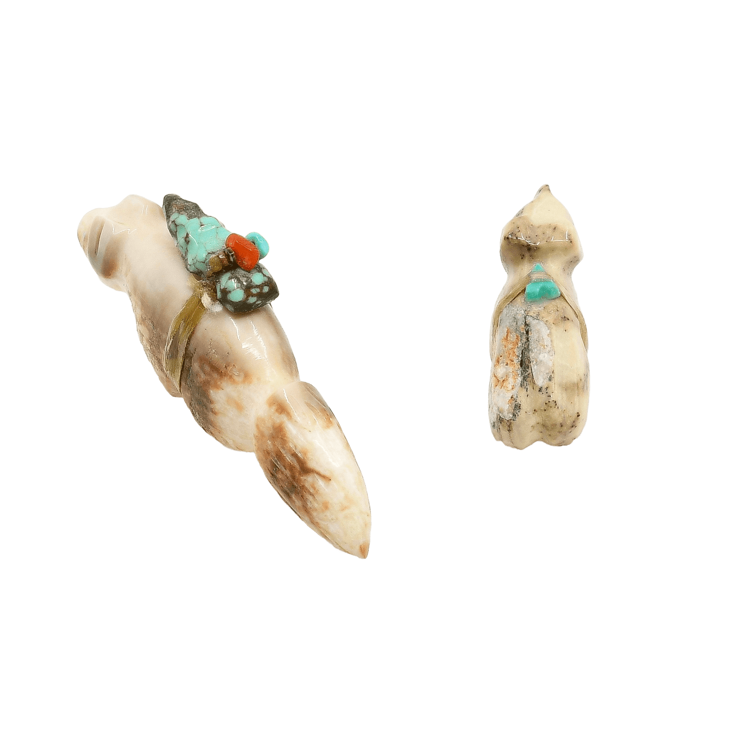 Vintage Zuni Wolf and Bear Cub Fetishes - Turquoise & Tufa