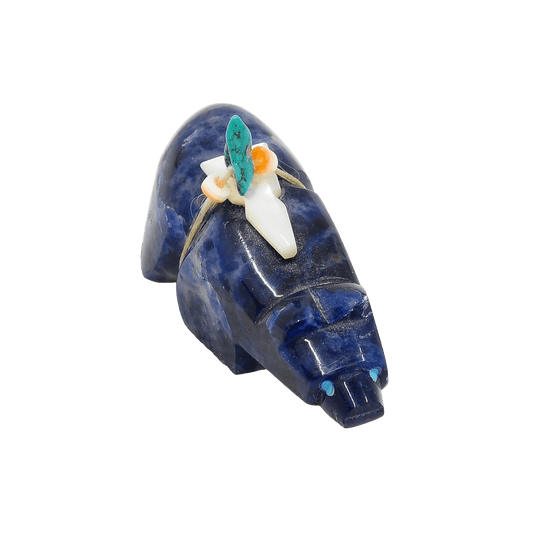 Zuni Bear Fetish Of Sodalite By Michael Mahooty - Turquoise & Tufa