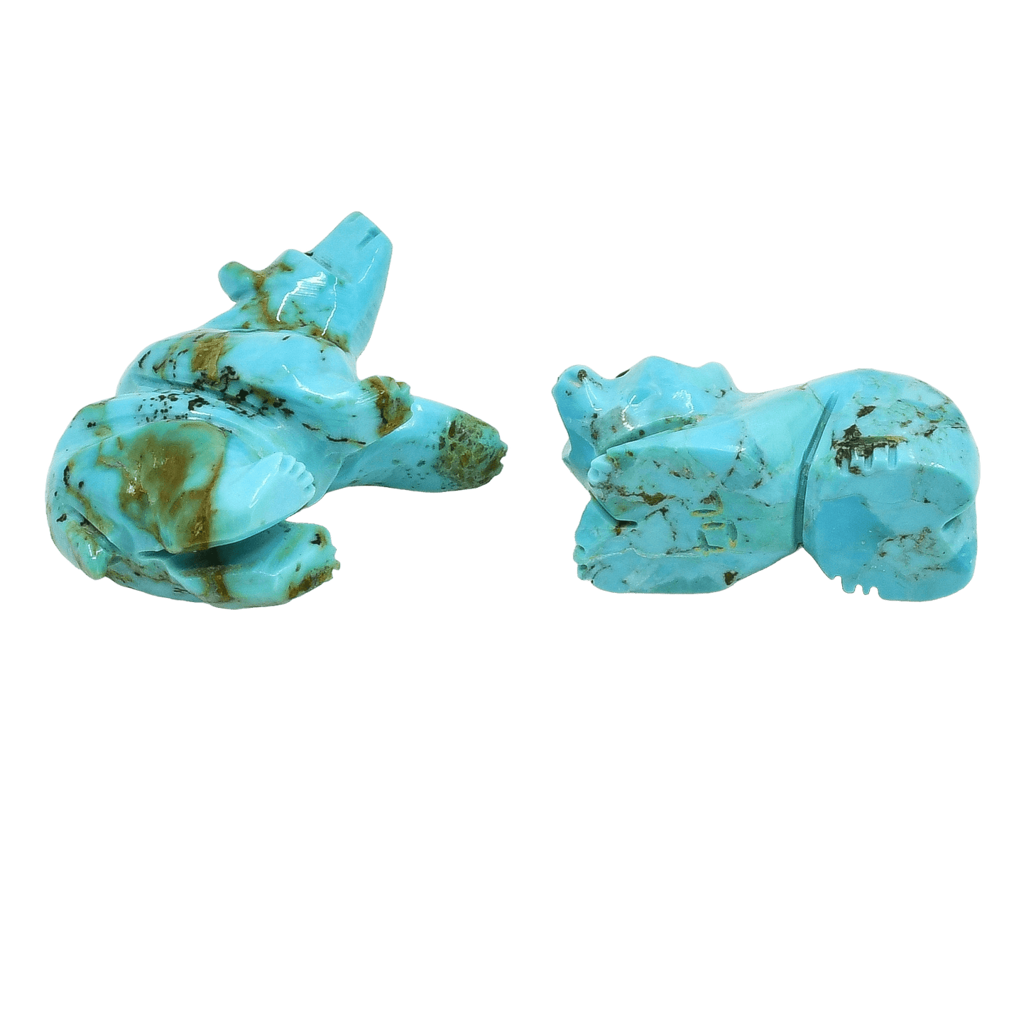 Zuni Fetish Carving Set of Turquoise Grizzly Bears Mama and Cub - Turquoise & Tufa