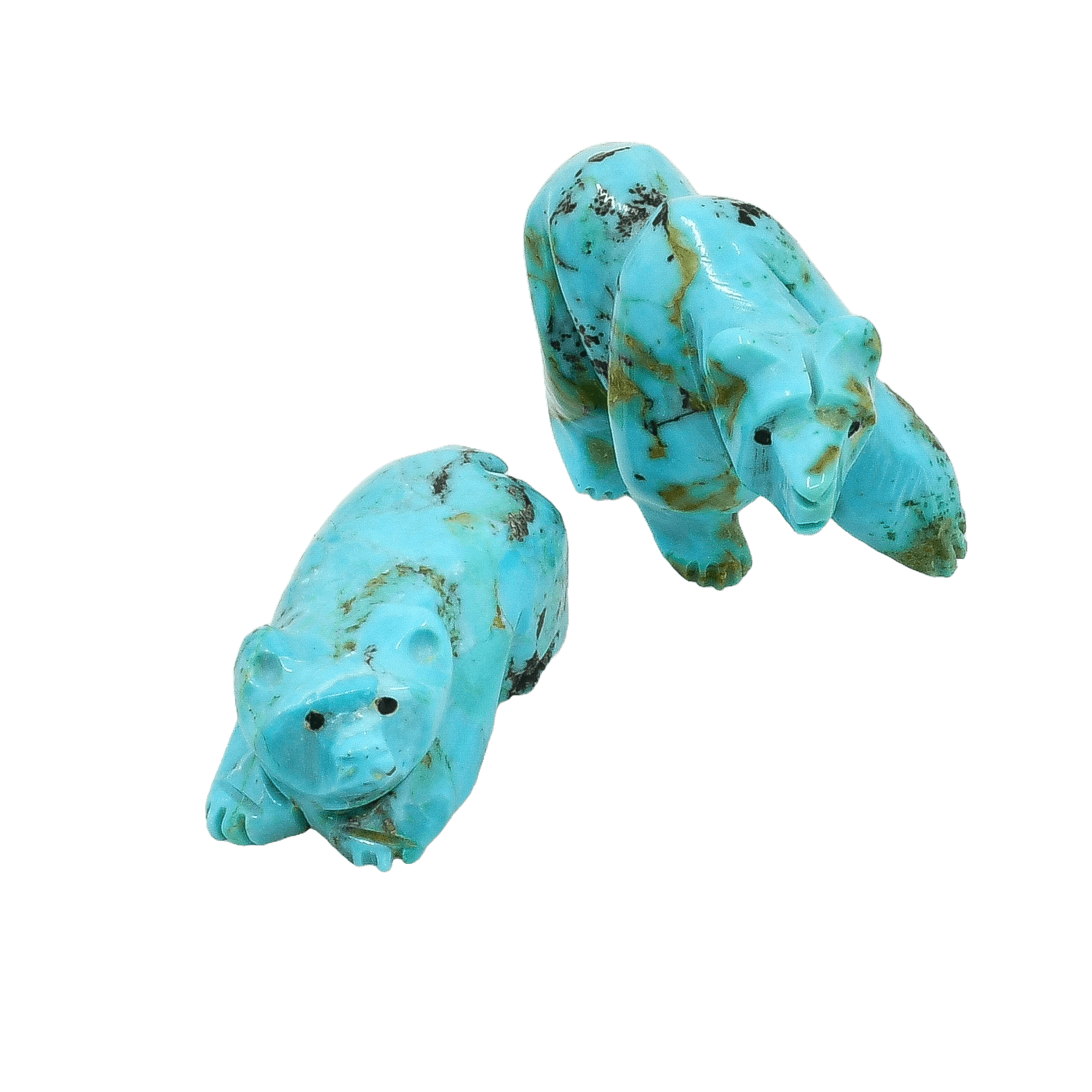 Zuni Fetish Carving Set of Turquoise Grizzly Bears Mama and Cub - Turquoise & Tufa