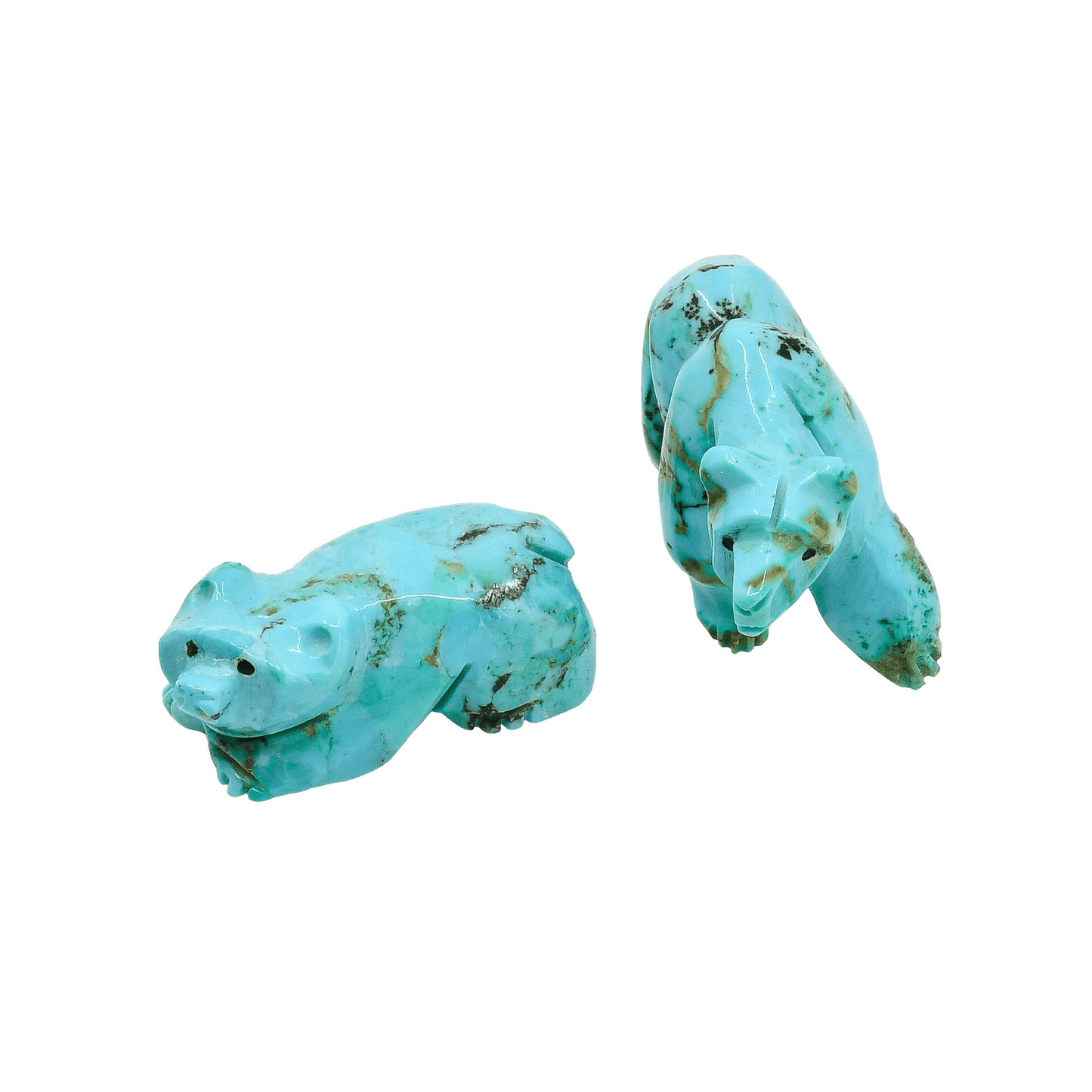 Zuni Fetish Carving Set of Turquoise Grizzly Bears Mama and Cub - Turquoise & Tufa