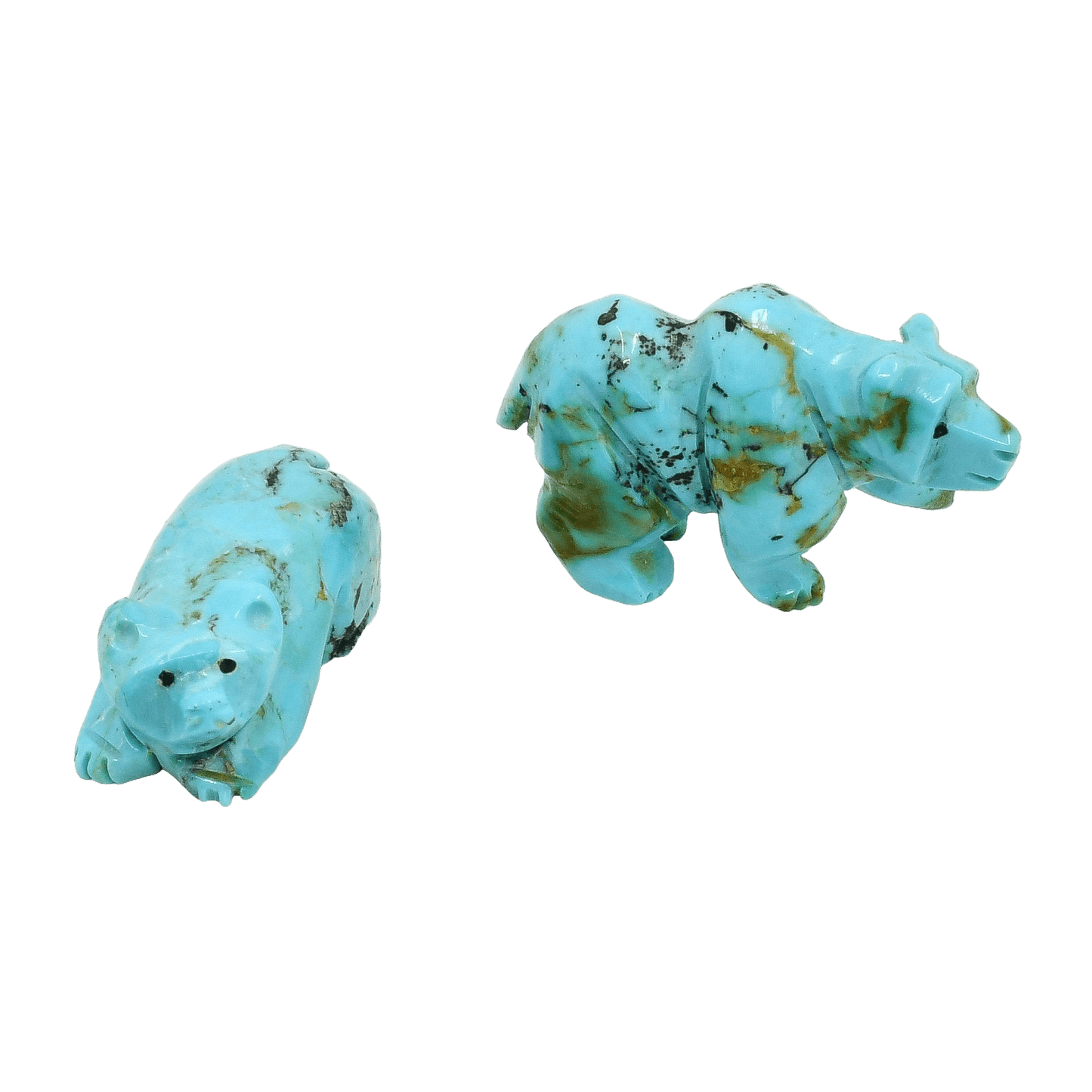 Zuni Fetish Carving Set of Turquoise Grizzly Bears Mama and Cub - Turquoise & Tufa