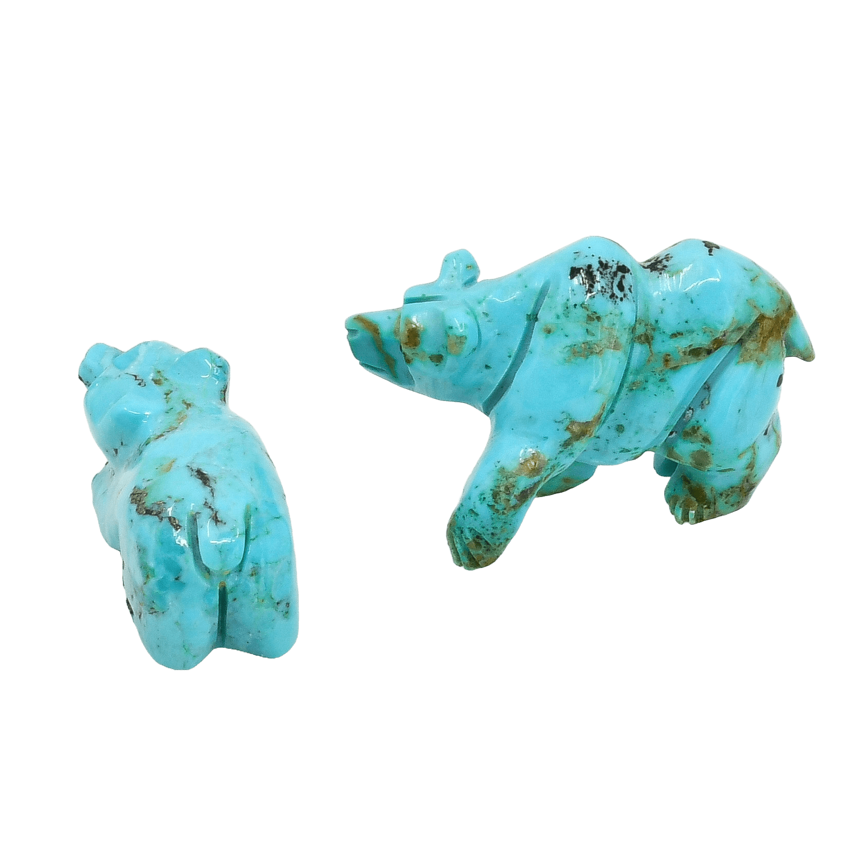 Zuni Fetish Carving Set of Turquoise Grizzly Bears Mama and Cub - Turquoise & Tufa