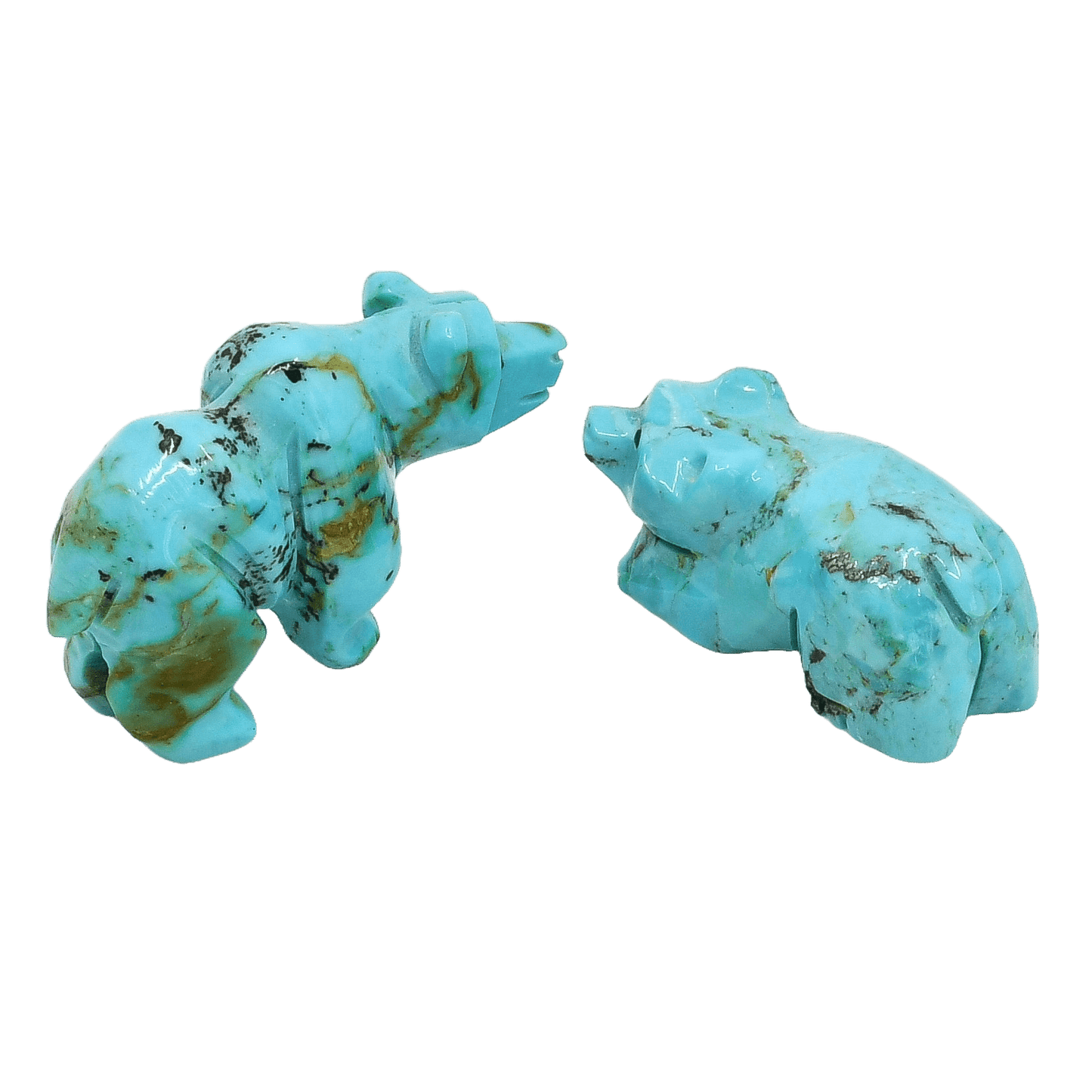 Zuni Fetish Carving Set of Turquoise Grizzly Bears Mama and Cub - Turquoise & Tufa