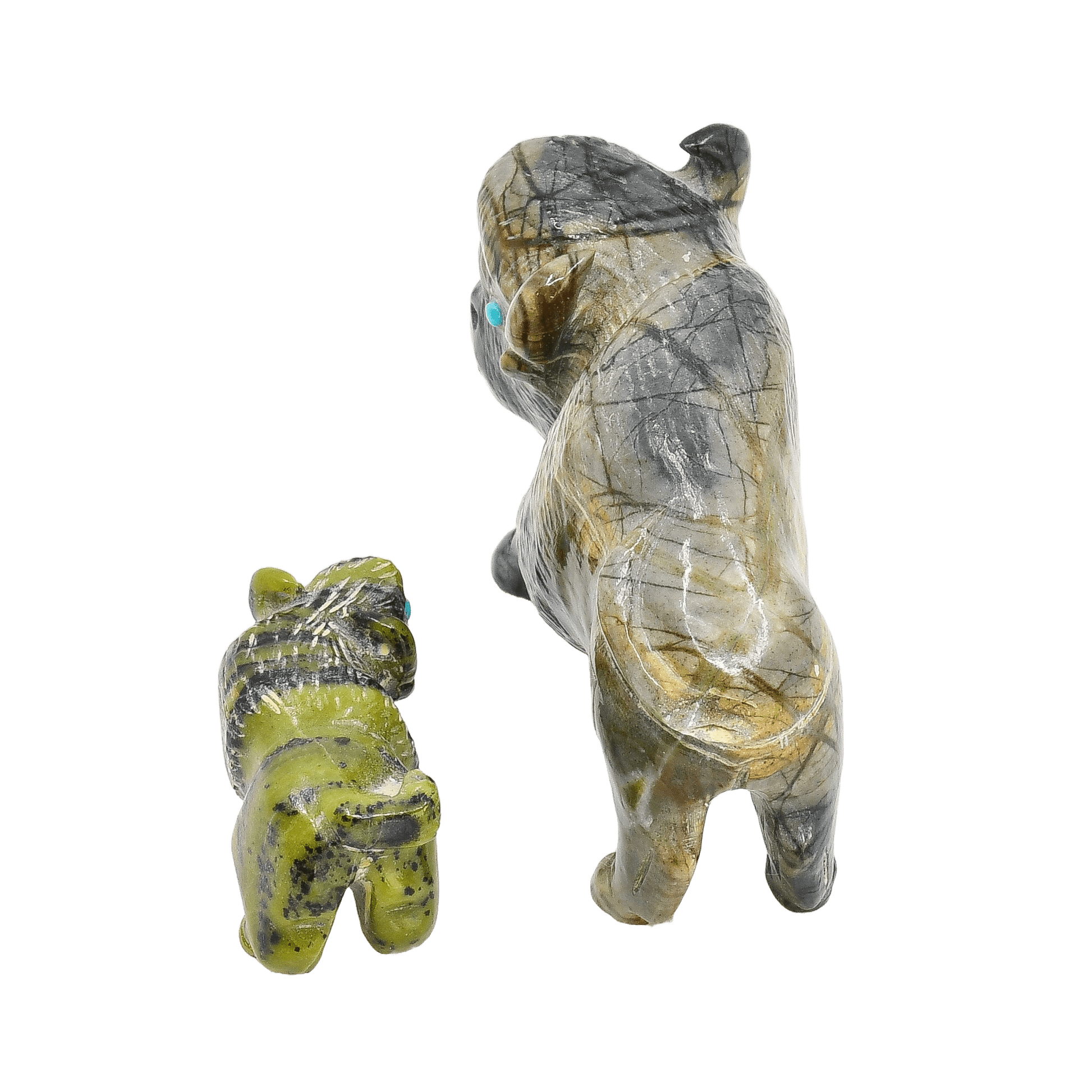 Zuni Fetish Set Of Bison Fetish Carvings Father and Son - Turquoise & Tufa