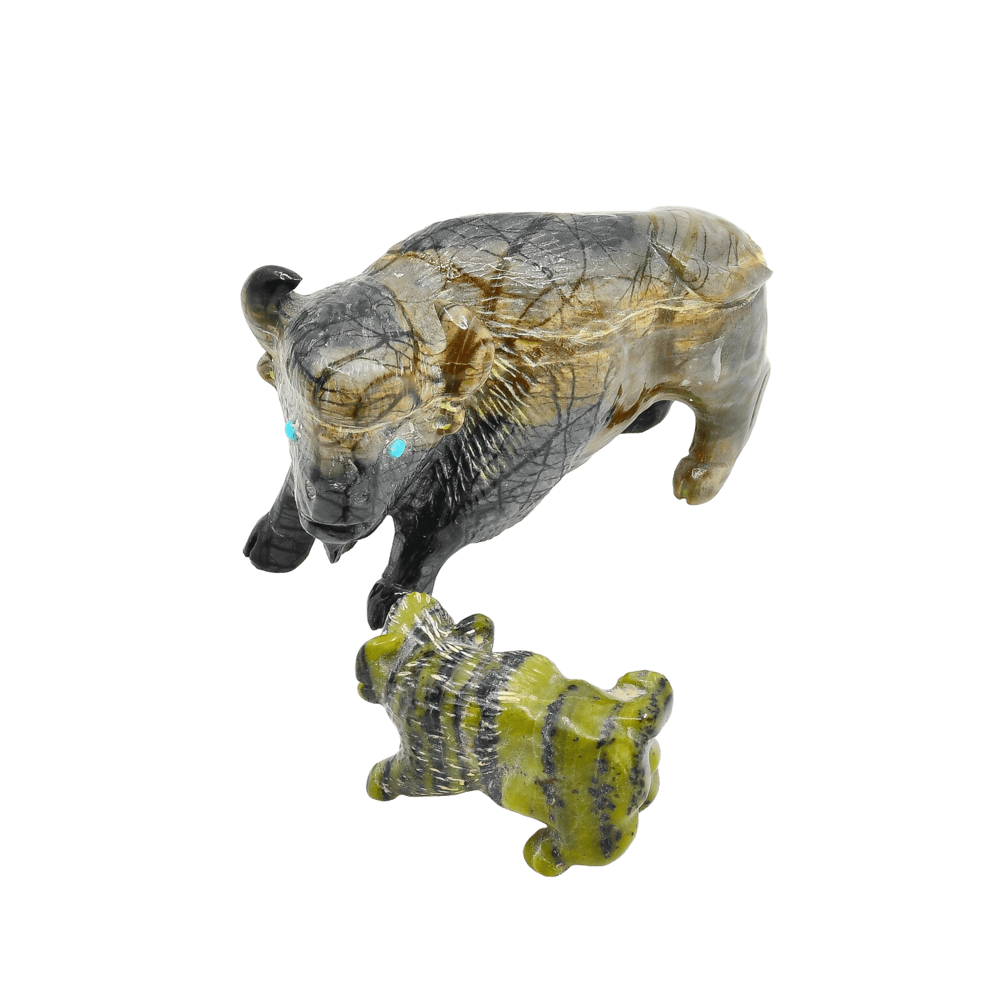 Zuni Fetish Set Of Bison Fetish Carvings Father and Son - Turquoise & Tufa