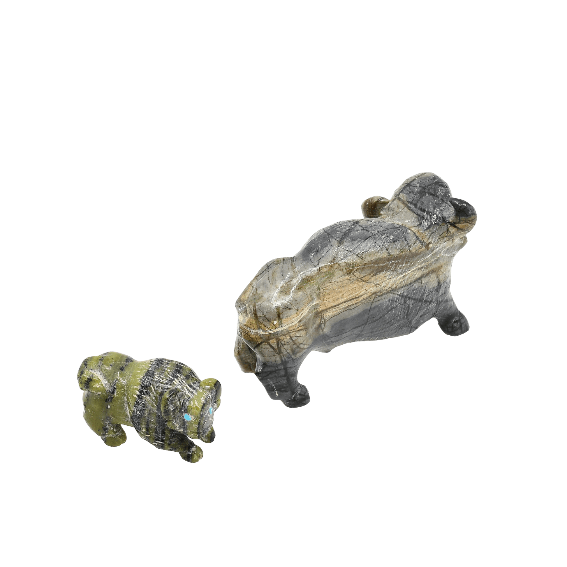 Zuni Fetish Set Of Bison Fetish Carvings Father and Son - Turquoise & Tufa