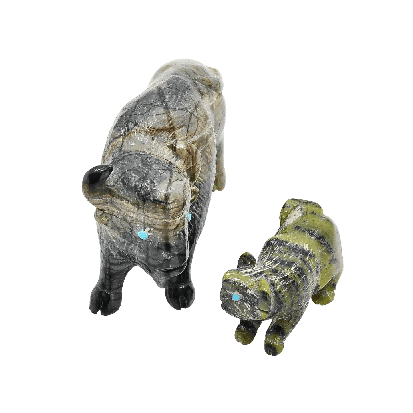 Zuni Fetish Set Of Bison Fetish Carvings Father and Son - Turquoise & Tufa