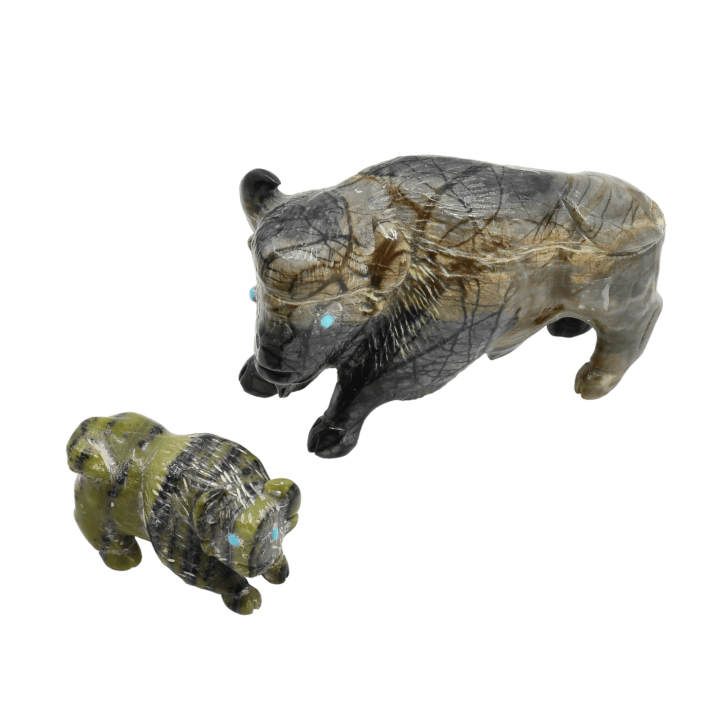 Zuni Fetish Set Of Bison Fetish Carvings Father and Son - Turquoise & Tufa