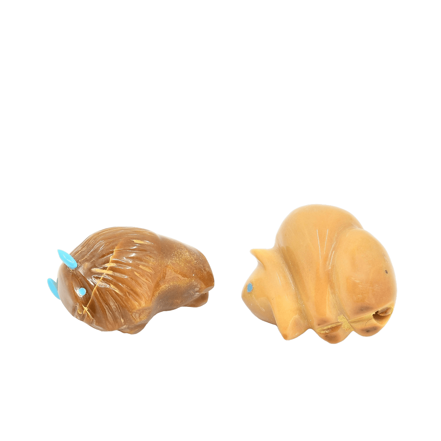 Zuni Fetish Set Of Papa and Baby Bison Fetish Carvings - Turquoise & Tufa