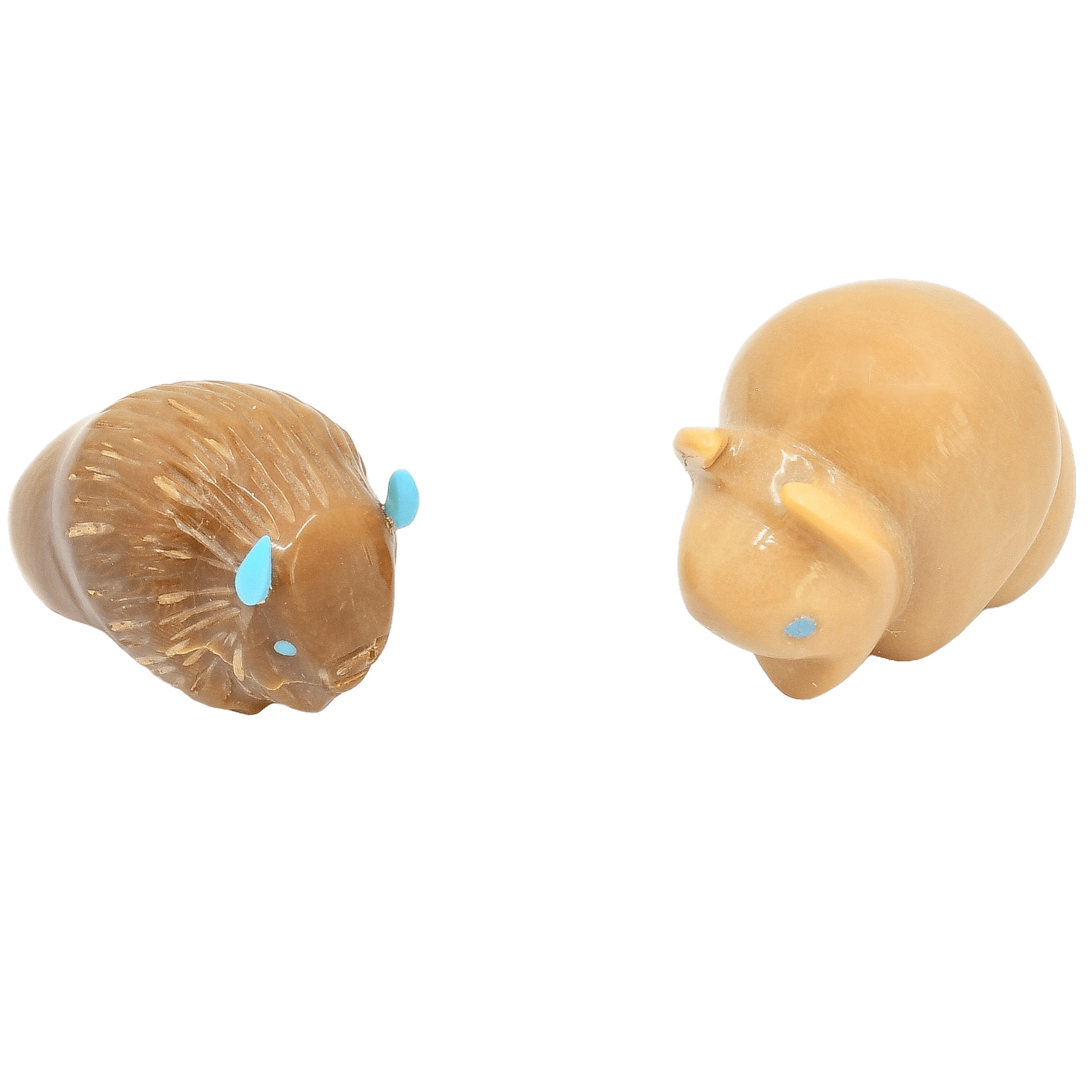 Zuni Fetish Set Of Papa and Baby Bison Fetish Carvings - Turquoise & Tufa