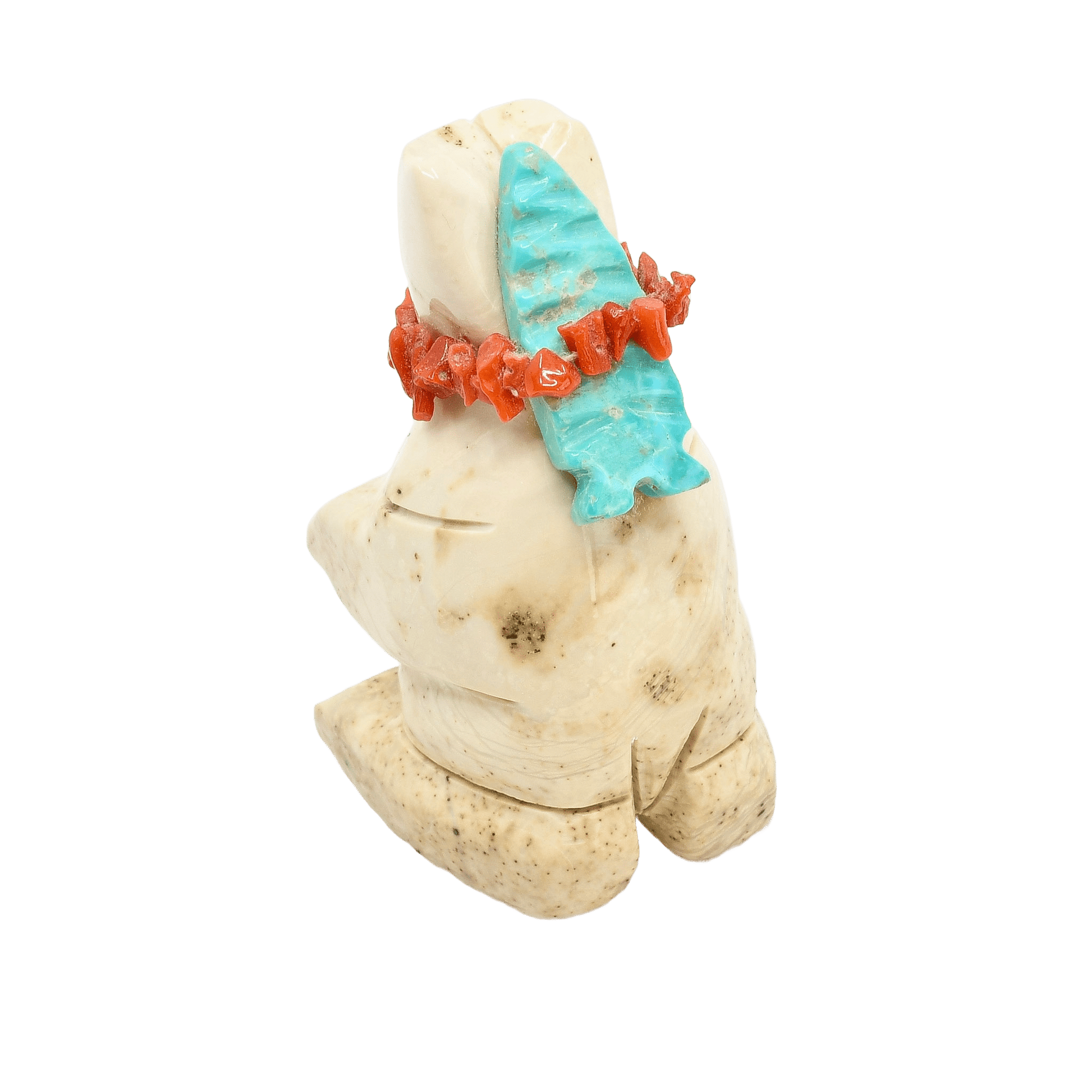 Zuni Sitting Bear Fetish Carving Grumpy Grandpa - Turquoise & Tufa