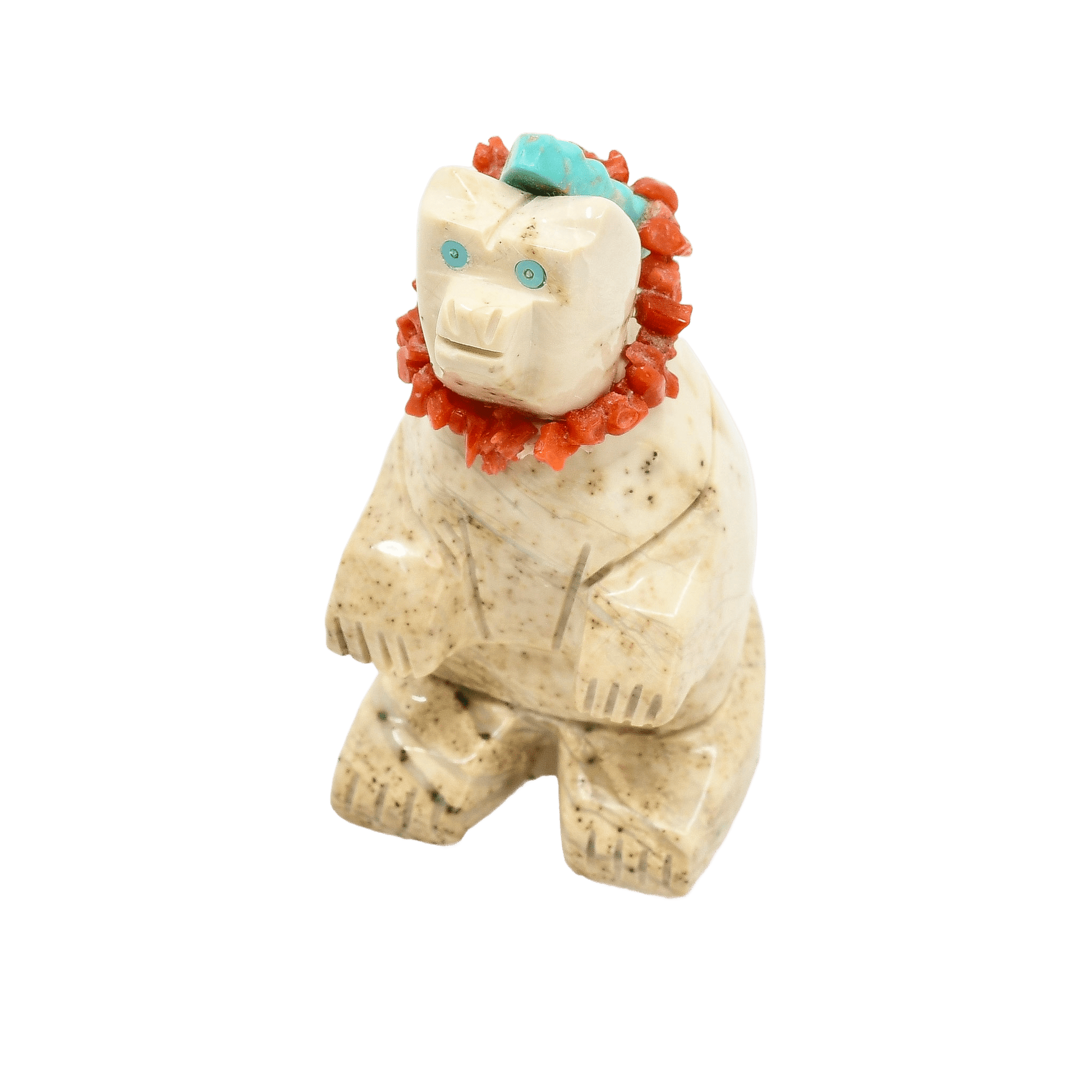 Zuni Sitting Bear Fetish Carving Grumpy Grandpa - Turquoise & Tufa