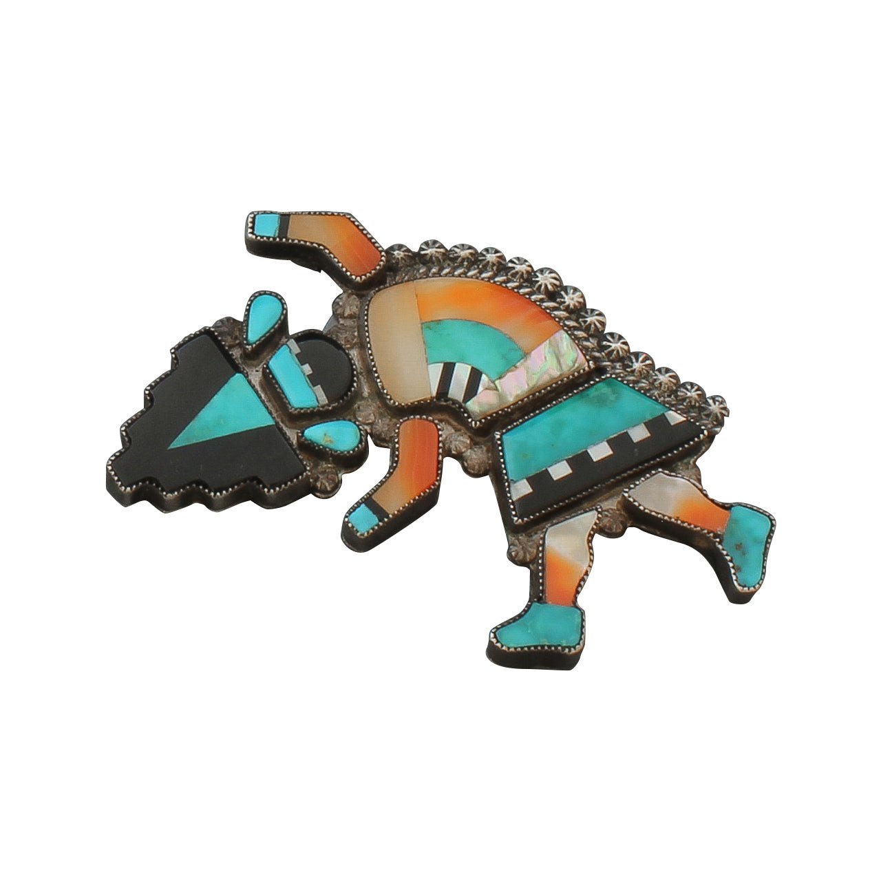 1940's Zuni Rainbow Man Pin of Complex Inlay - Turquoise & Tufa