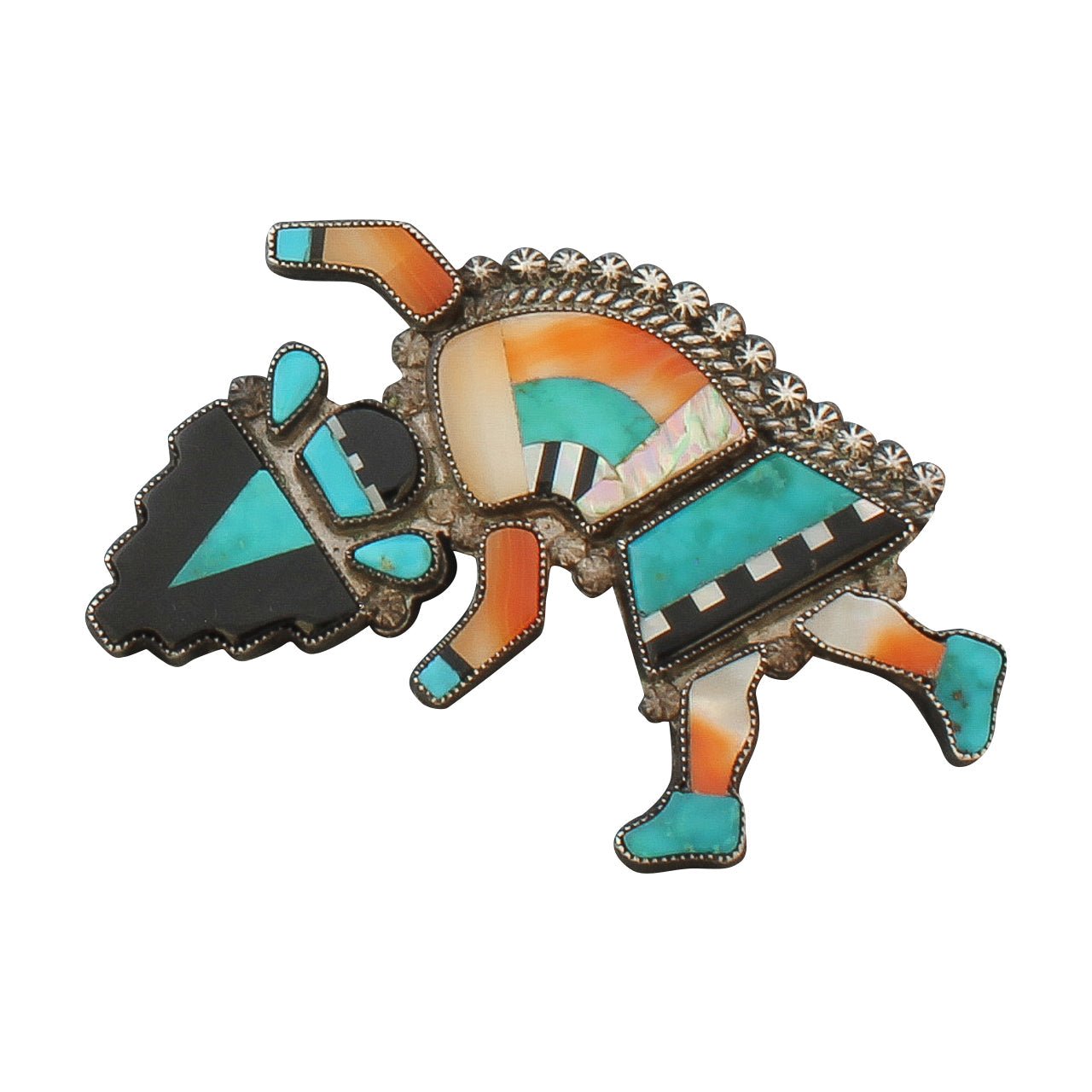 1940's Zuni Rainbow Man Pin of Complex Inlay - Turquoise & Tufa
