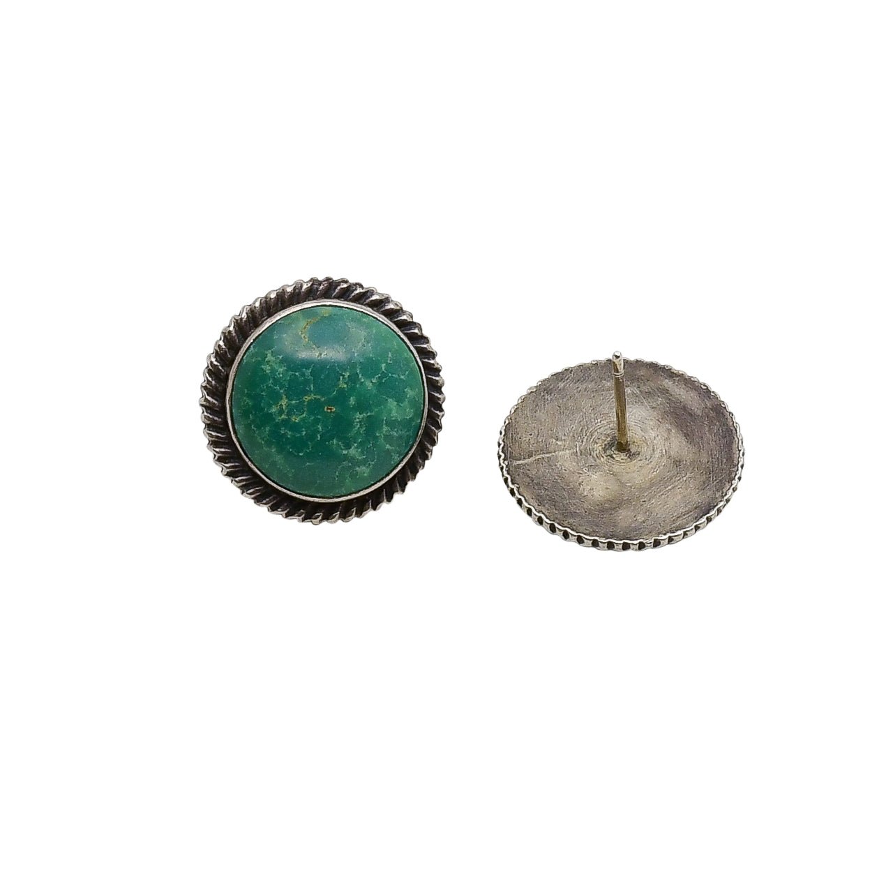 1950's Navajo Earrings Set With Green Turquoise Stones - Turquoise & Tufa