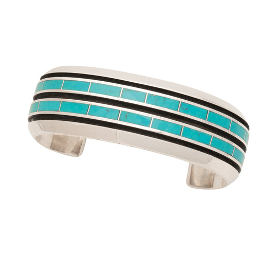 Larry Loretto Bracelet of Turquoise Channel Inlay - Turquoise & Tufa