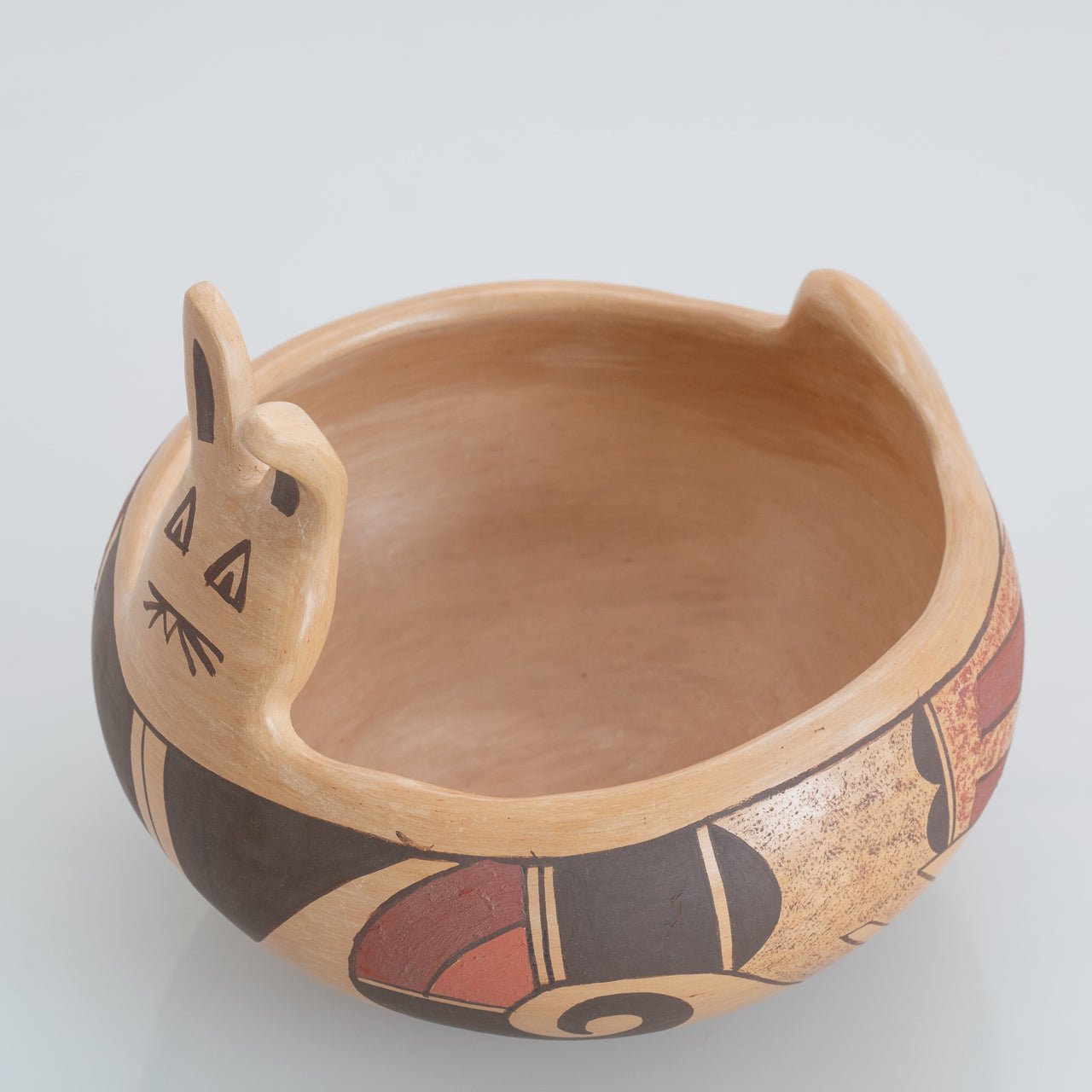 A Hopi Easter Bunny Polychrome Pottery Bowl - Turquoise & Tufa