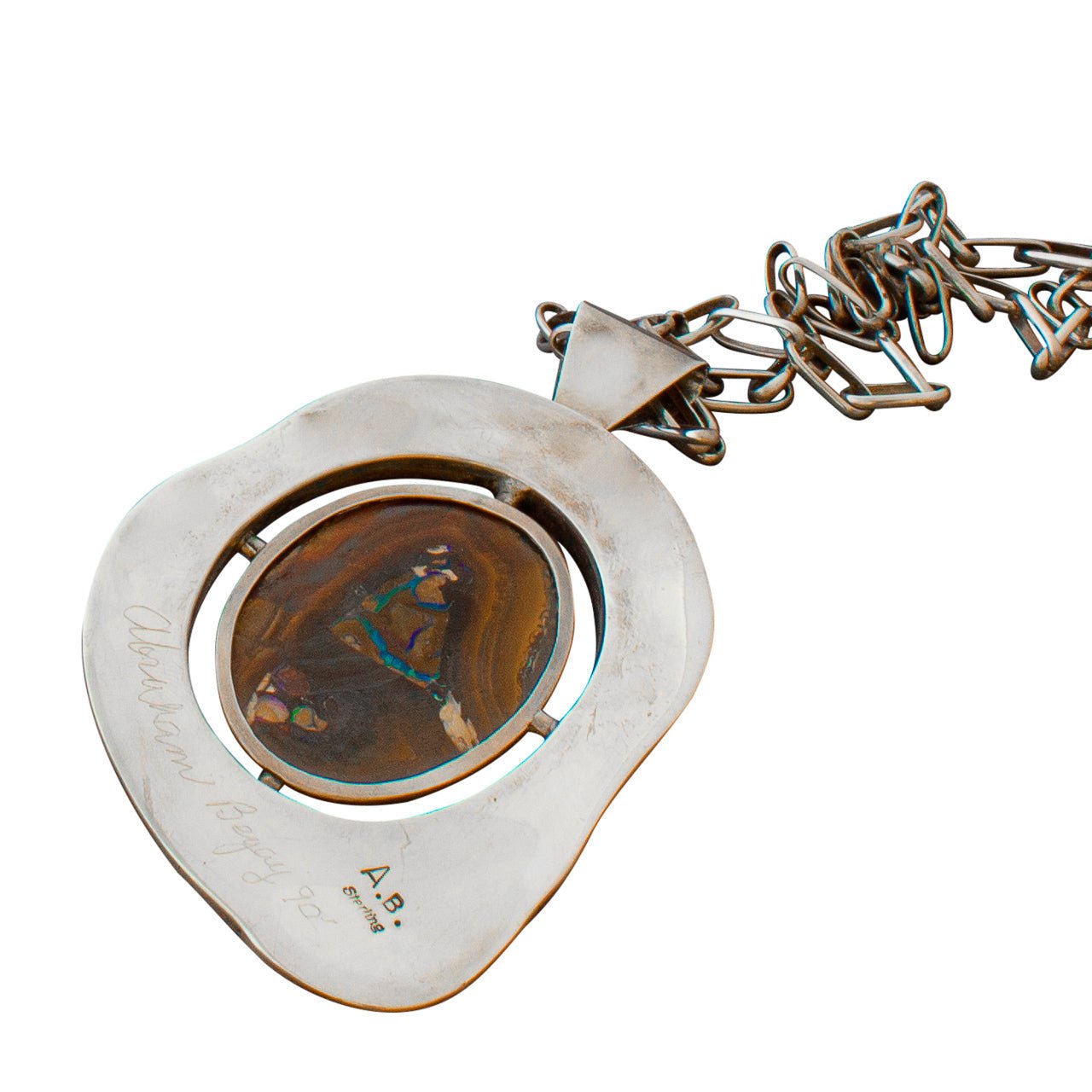 Abraham Begay Necklace of Overlay Silver Set With Boulder Opal - Turquoise & Tufa