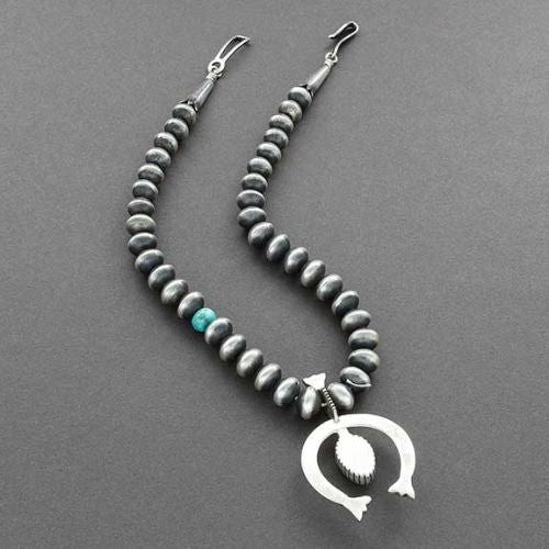 Allison Snowhawk Lee Necklace of Handmade Silver Beads & Naja - Turquoise & Tufa