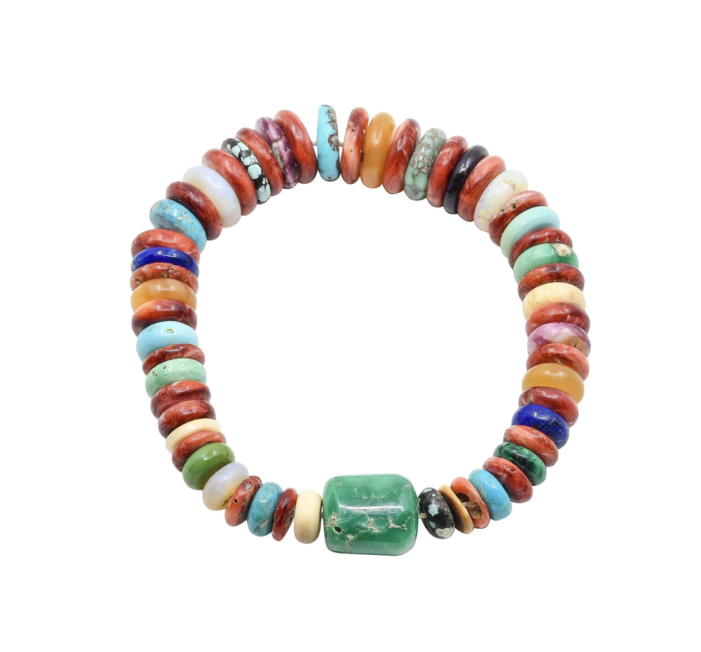 Bruce Eckhardt Beaded Bracelet of Hand Rolled Turquoise and Mixed Stones - Turquoise & Tufa