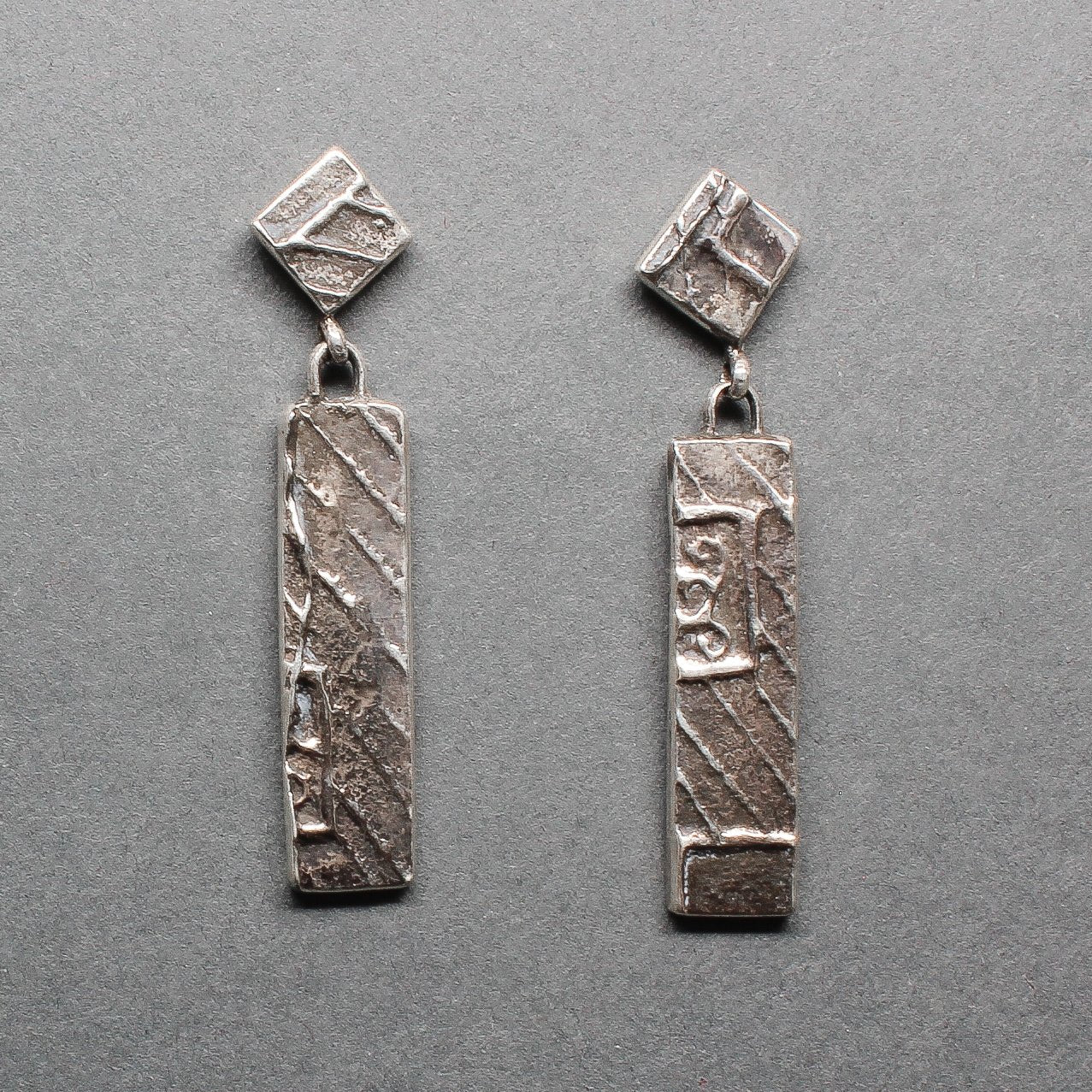 Cheyenne Custer Silver Tufa Cast Dangle Earrings - Turquoise & Tufa