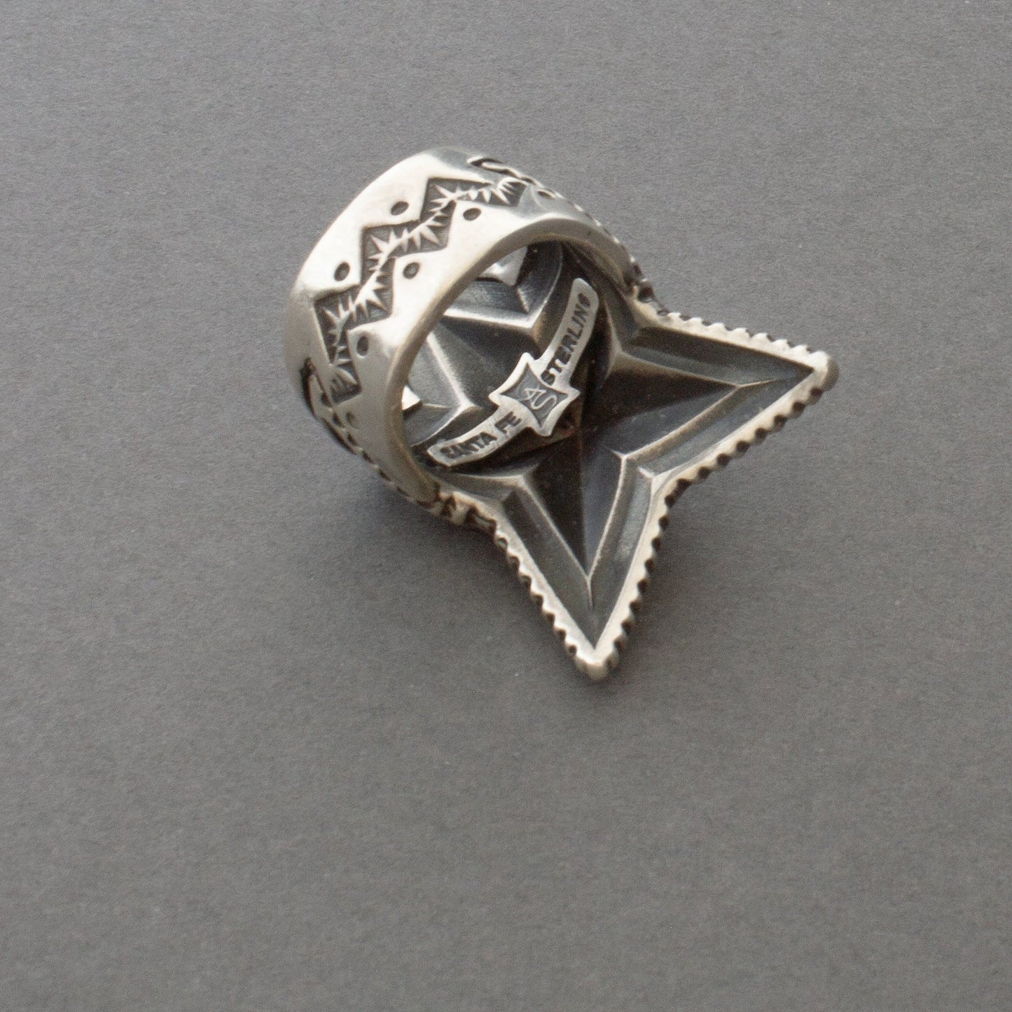 Cody Sanderson Sterling Silver Repousse Star Ring - Turquoise & Tufa