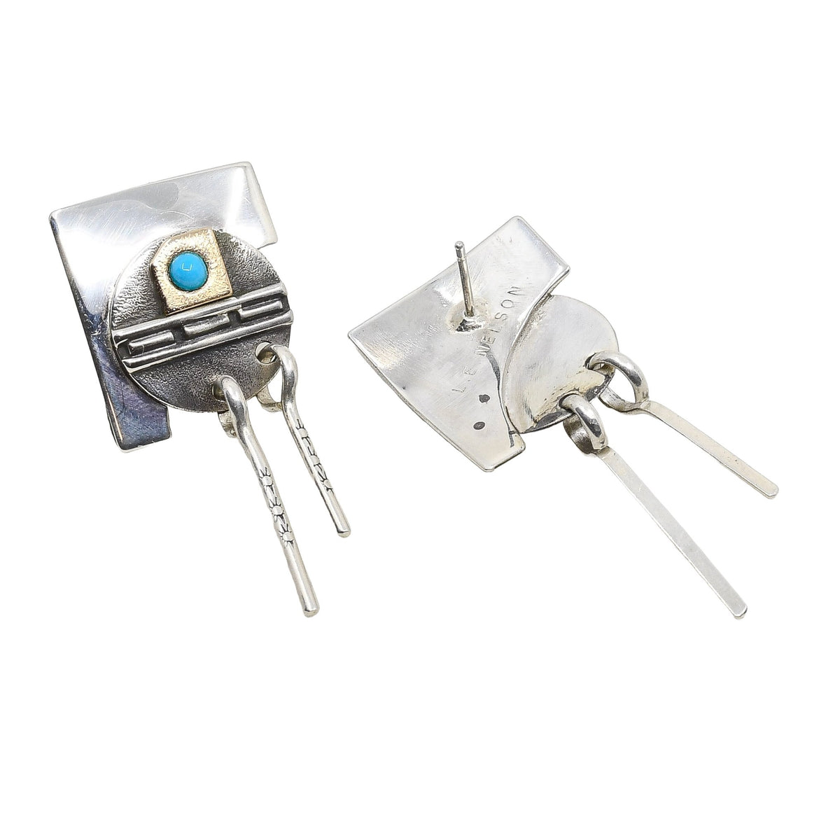 Contemporary Navajo Katsina Face Earrings By L. Eugene Nelson - Turquoise & Tufa