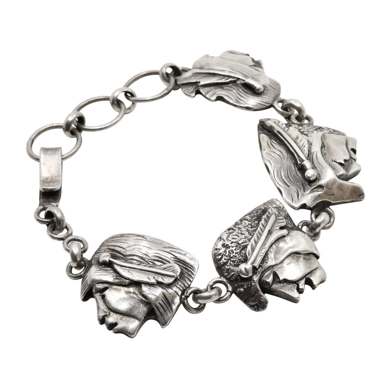 Dan Nieto Silver Link Bracelet Native Figures - Turquoise & Tufa