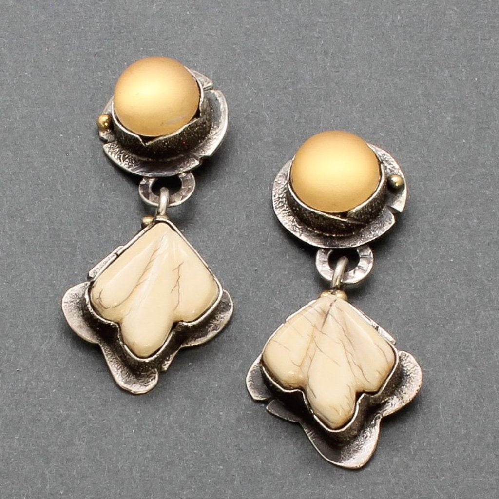 Dangle Earrings of Quartz and Fossil Ivory by Jolene Eustace - Turquoise & Tufa