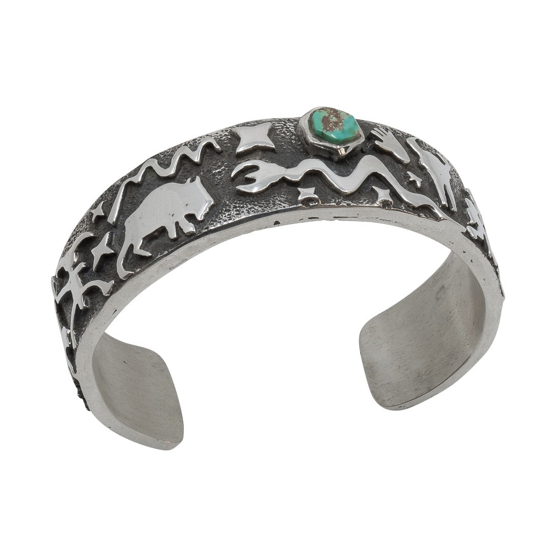 Danny Romero Bracelet of Petroglyphs With Turquoise - Turquoise & Tufa