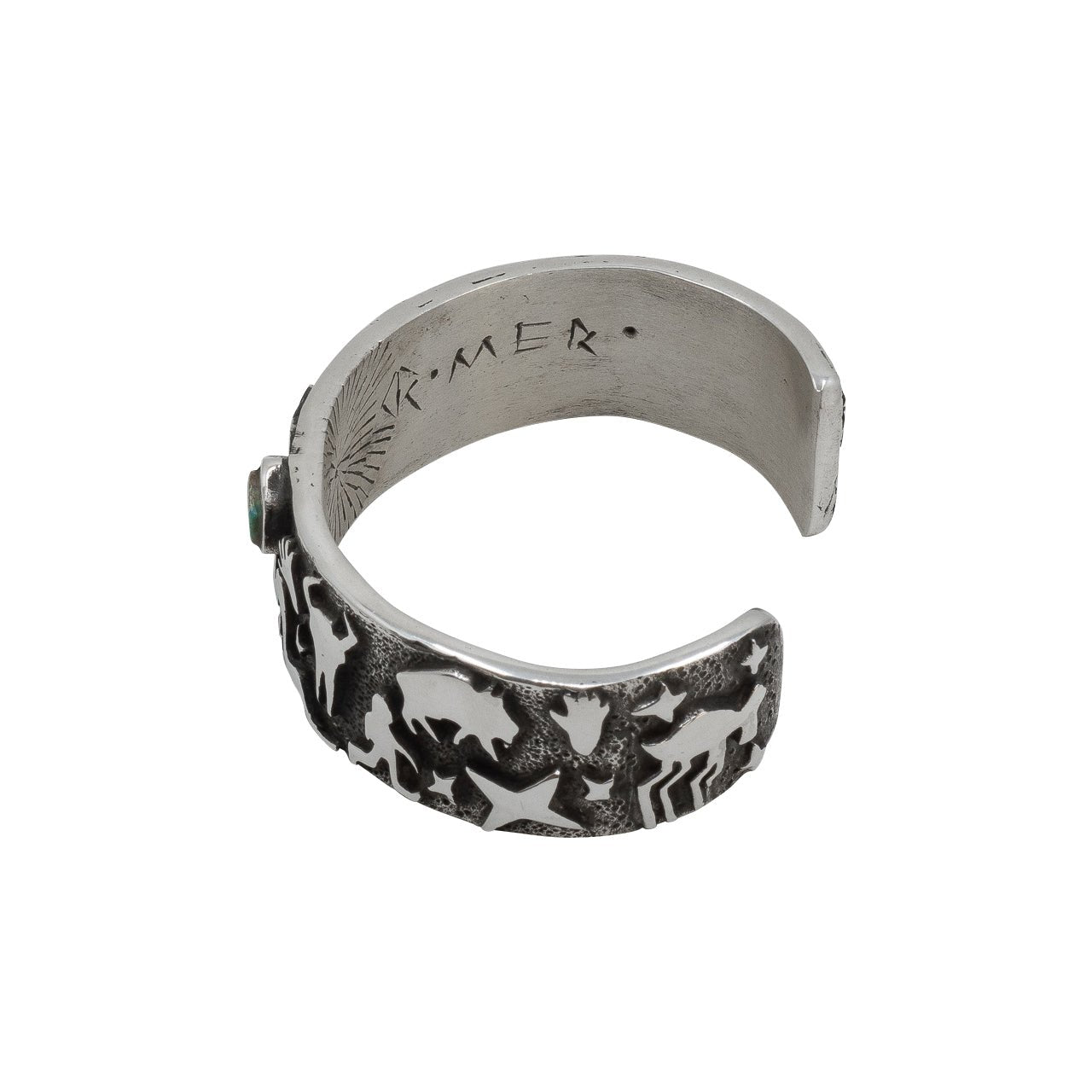 Danny Romero Bracelet of Petroglyphs With Turquoise - Turquoise & Tufa