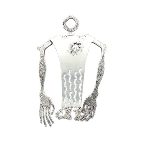 Darrell Jumbo Pin of Sterling Silver Figure With Open Heart - Turquoise & Tufa