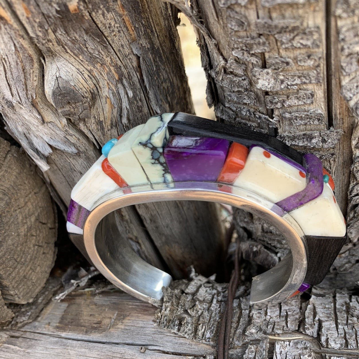 David Tune Height Inlay Bracelet of Sterling Silver - Turquoise & Tufa