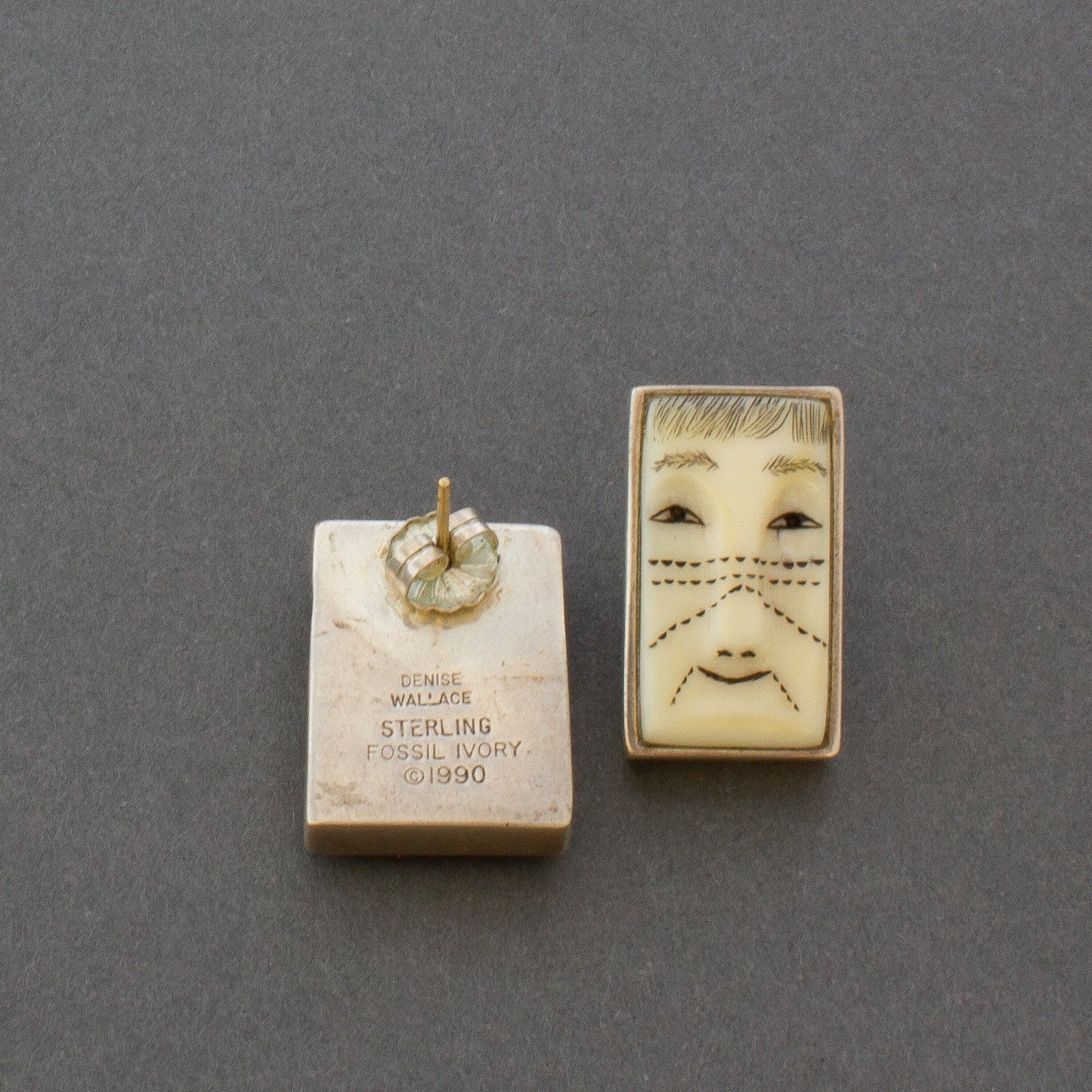 Denise Wallace Earrings of Male and Female Faces - Turquoise & Tufa