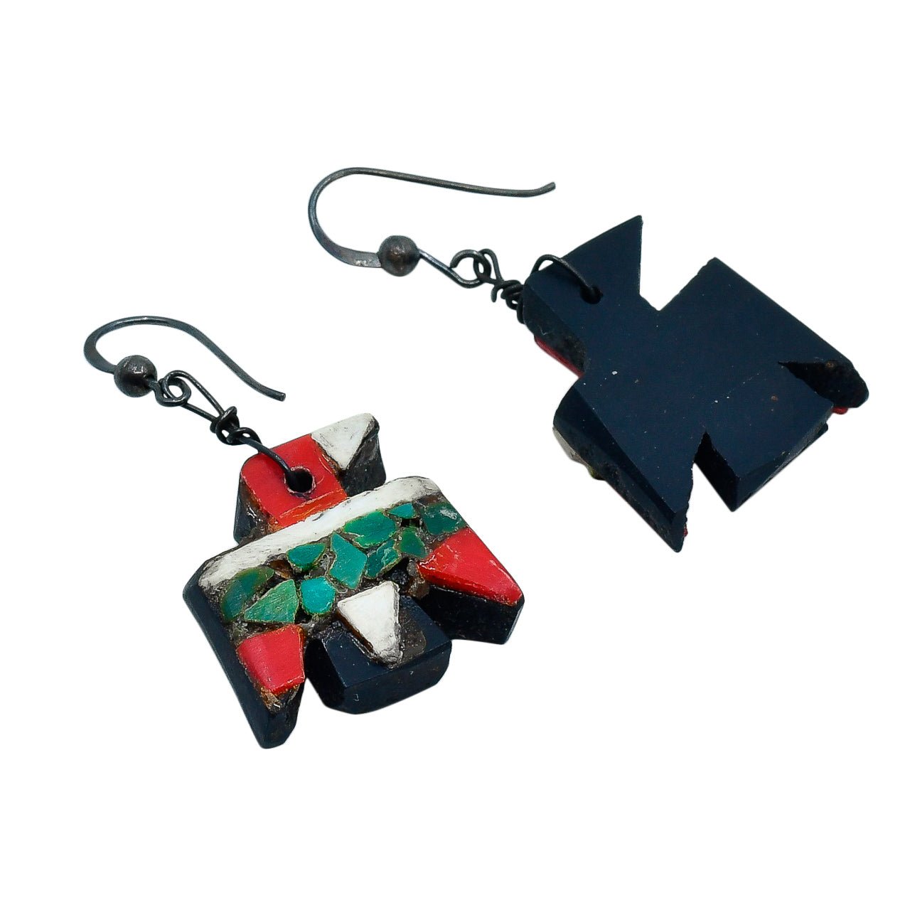 Depression Era Thunderbird Earrings From Santo Domingo Pueblo - Turquoise & Tufa