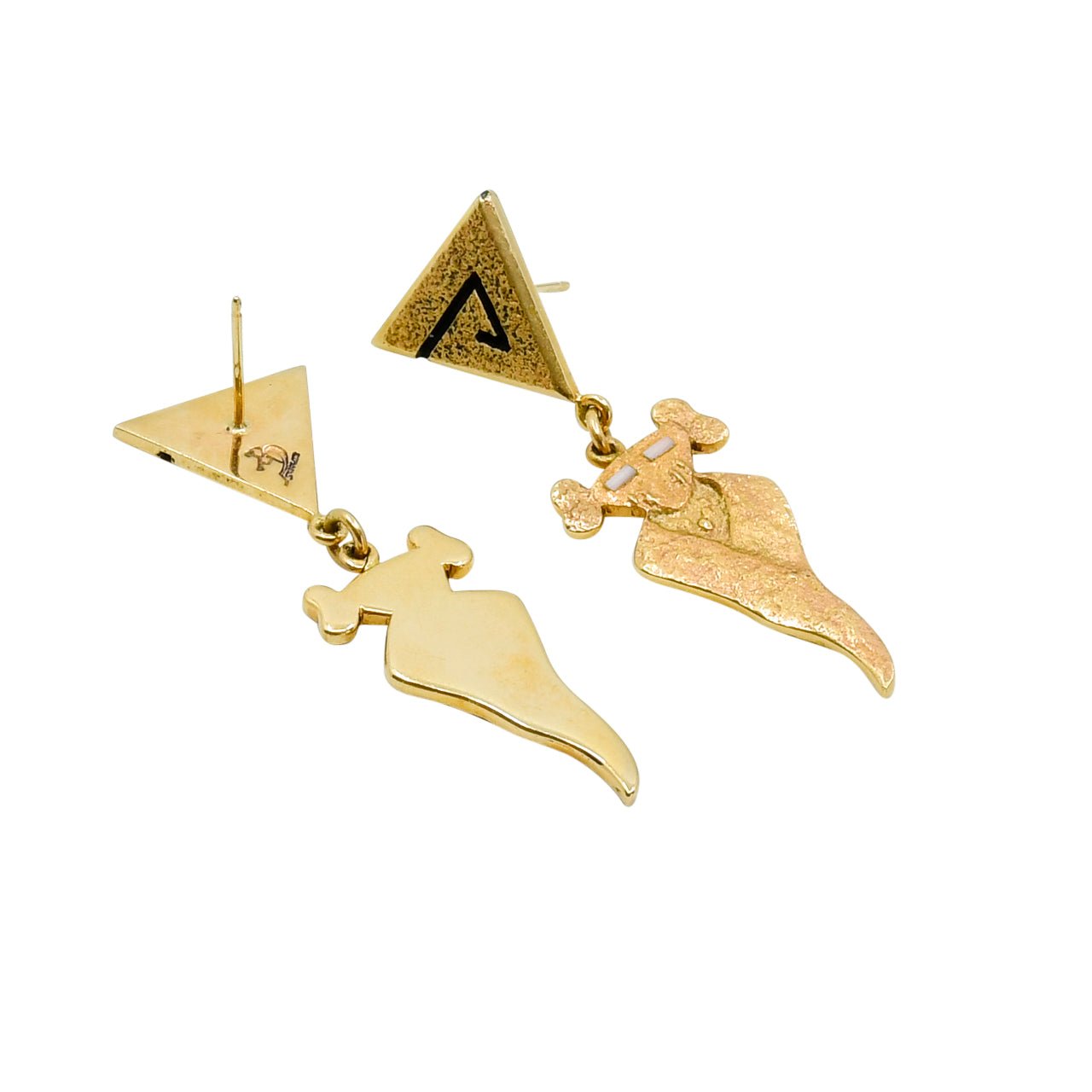 Don Supplee Dangle Earrings of 14kt Gold Maidens - Turquoise & Tufa
