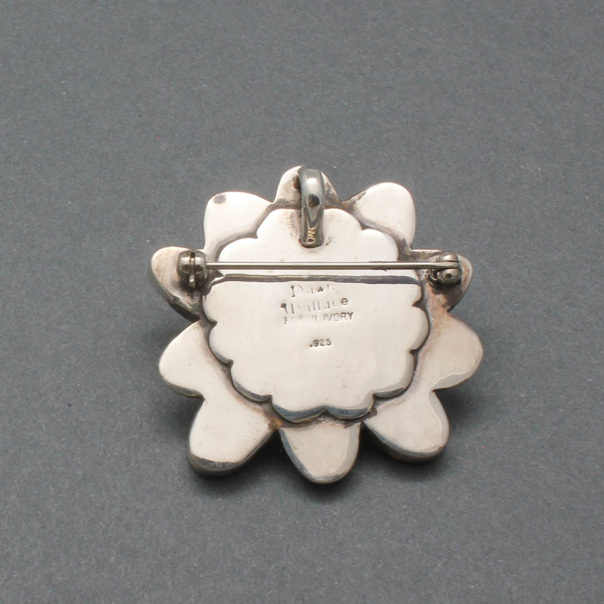 Early Dawn Wallace Pin Pendant of Fossilized Ivory Flower - Turquoise & Tufa