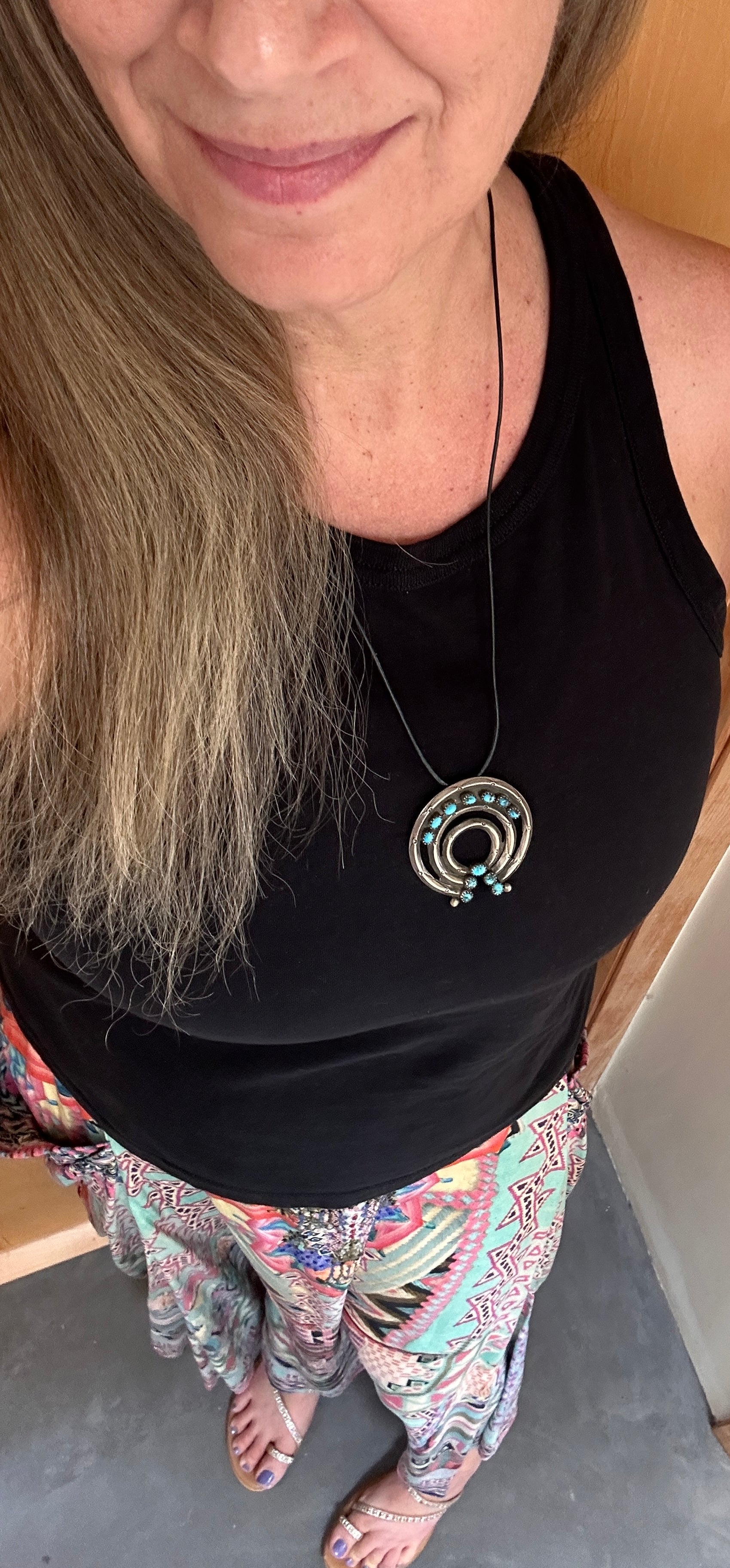 Early Navajo Naja Pendant of Silver and Turquoise - Turquoise & Tufa